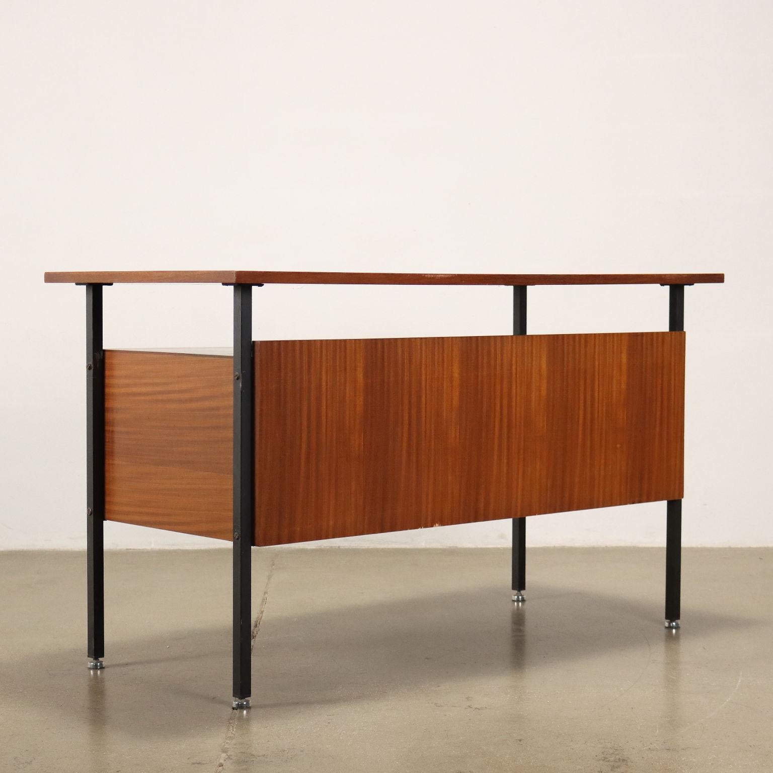 Vintage Writing Desk 1960s Mahogany Veneered Enameled Metal For Sale 3