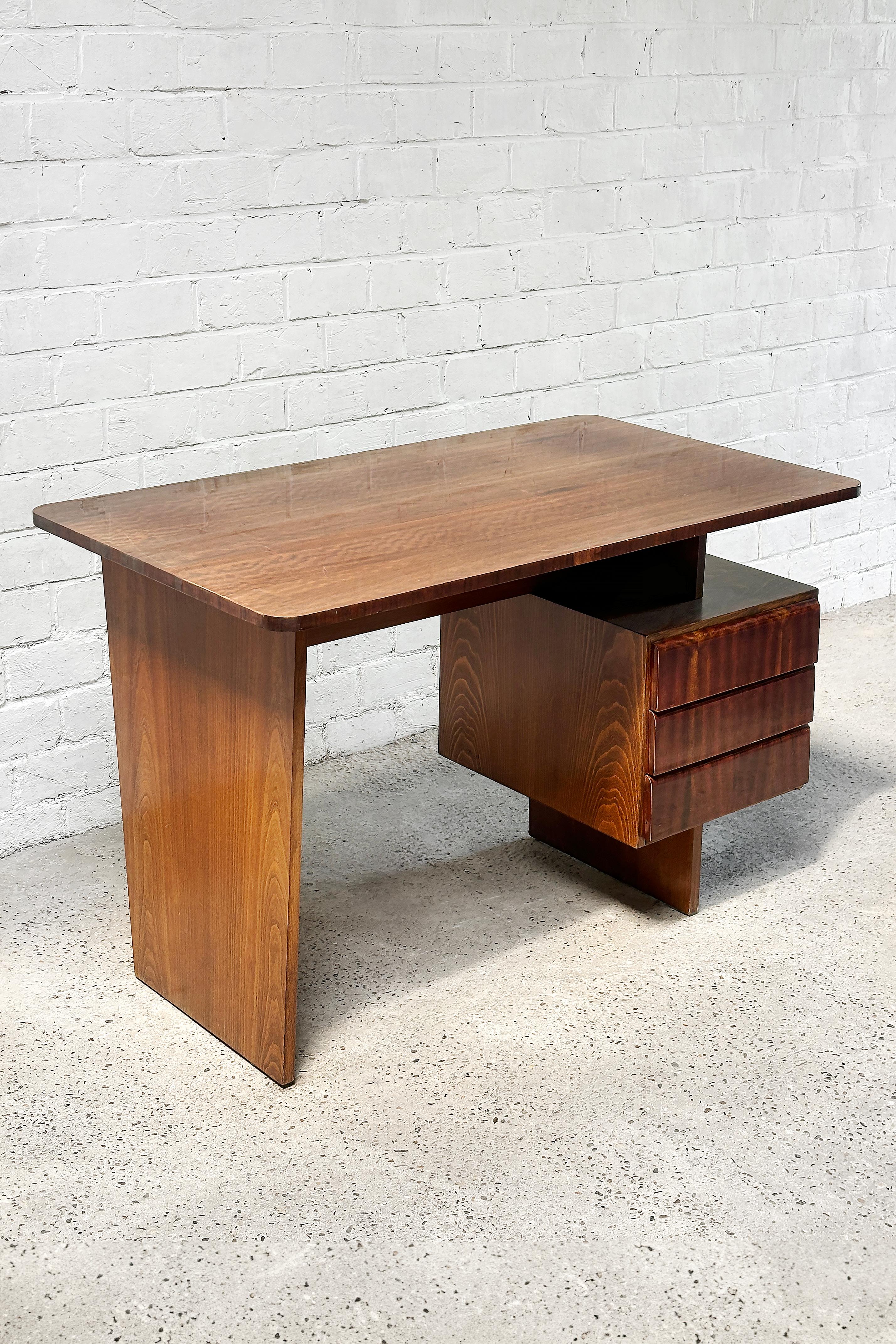 Beech Vintage Writing Desk by Bohumil Landsman, 1970s For Sale