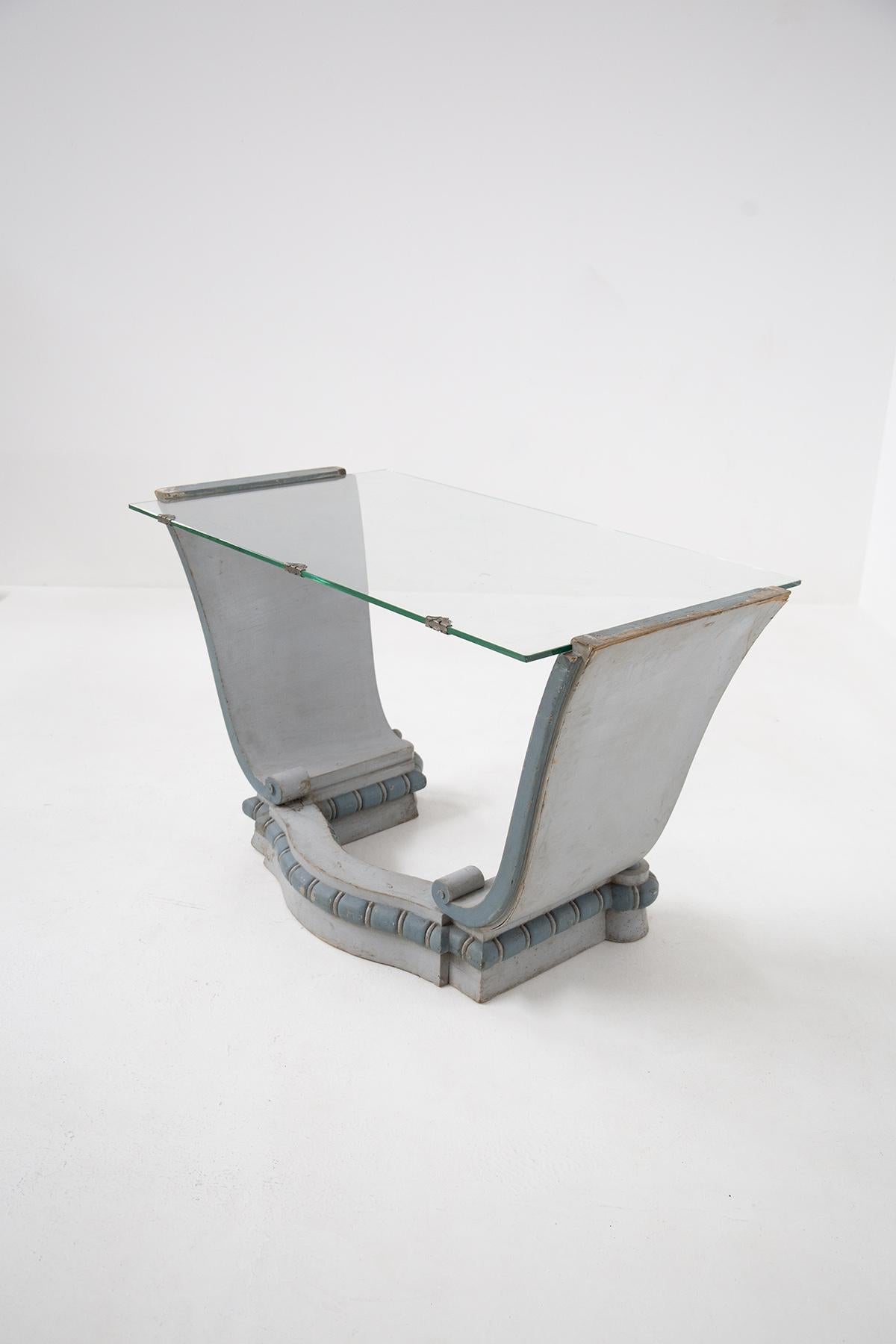 Italian Vintage Writing Desk in Wood and Glass with Armchair For Sale