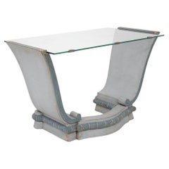 Vintage Writing Desk in Wood and Glass with Armchair