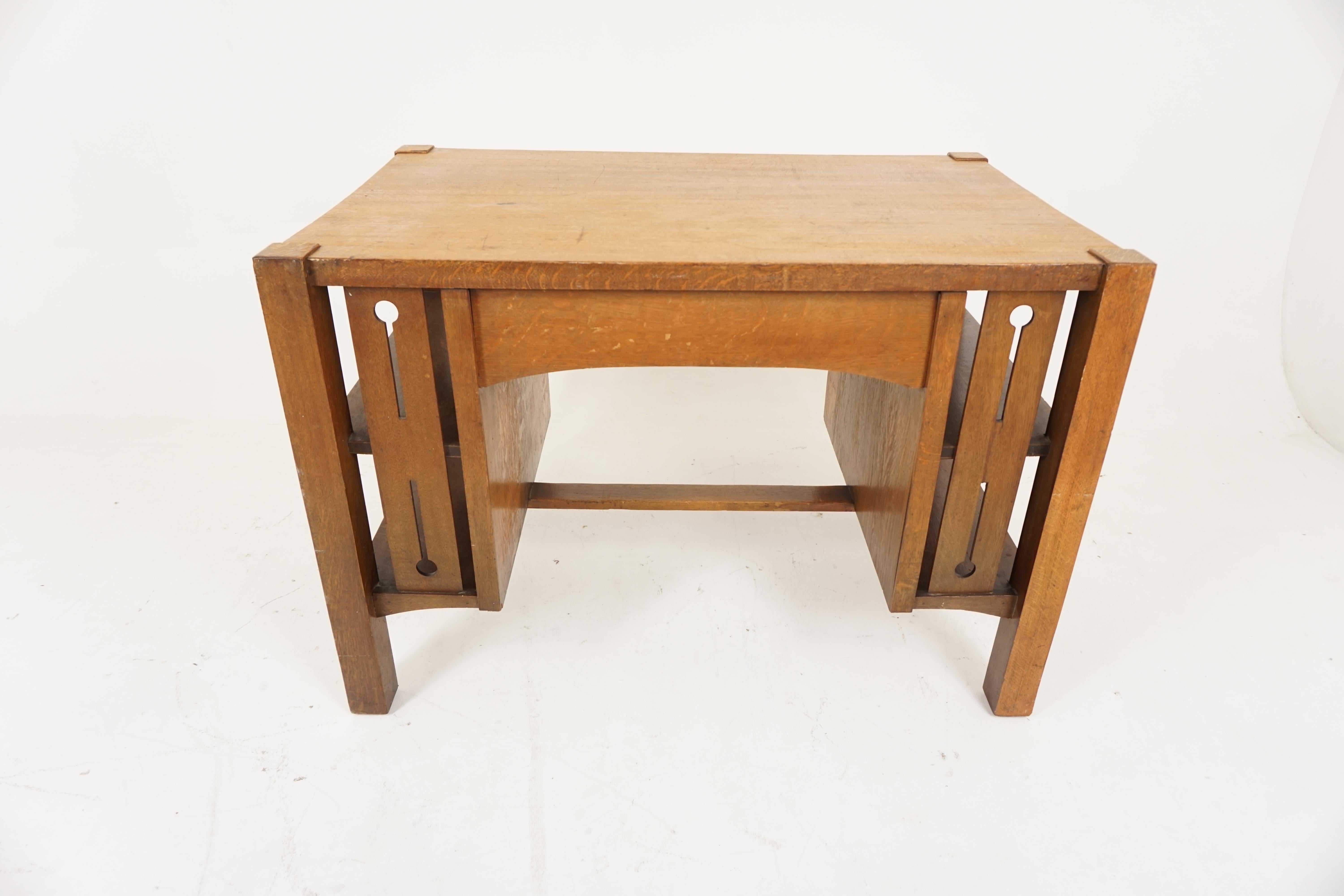 Vintage Writing Desk Oak Arts+Crafts Mission Library Table, American 1920 B2076 2