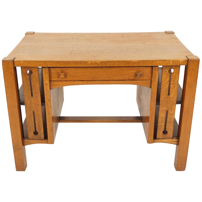 Vintage Writing Desk Oak Arts Crafts Mission Library Table American 1920 B2076 For Sale At 1stdibs