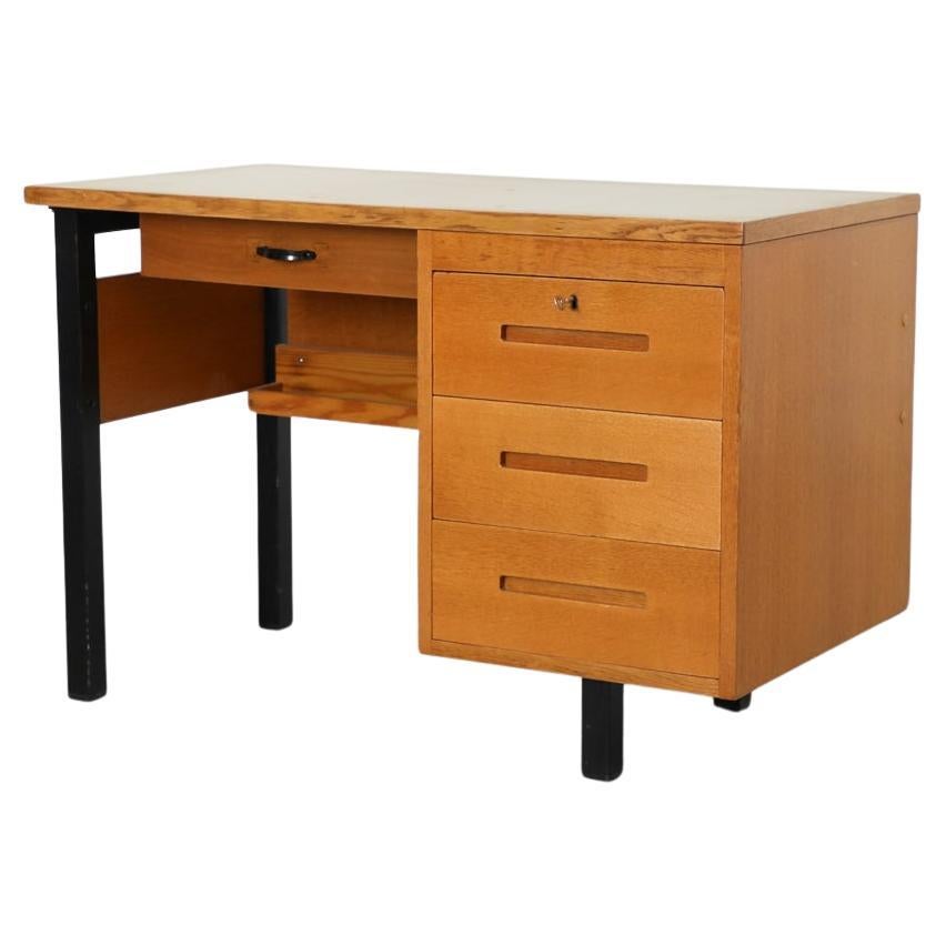Vintage Writing Desk with Green Laminate Top and Bookshelf Underneath