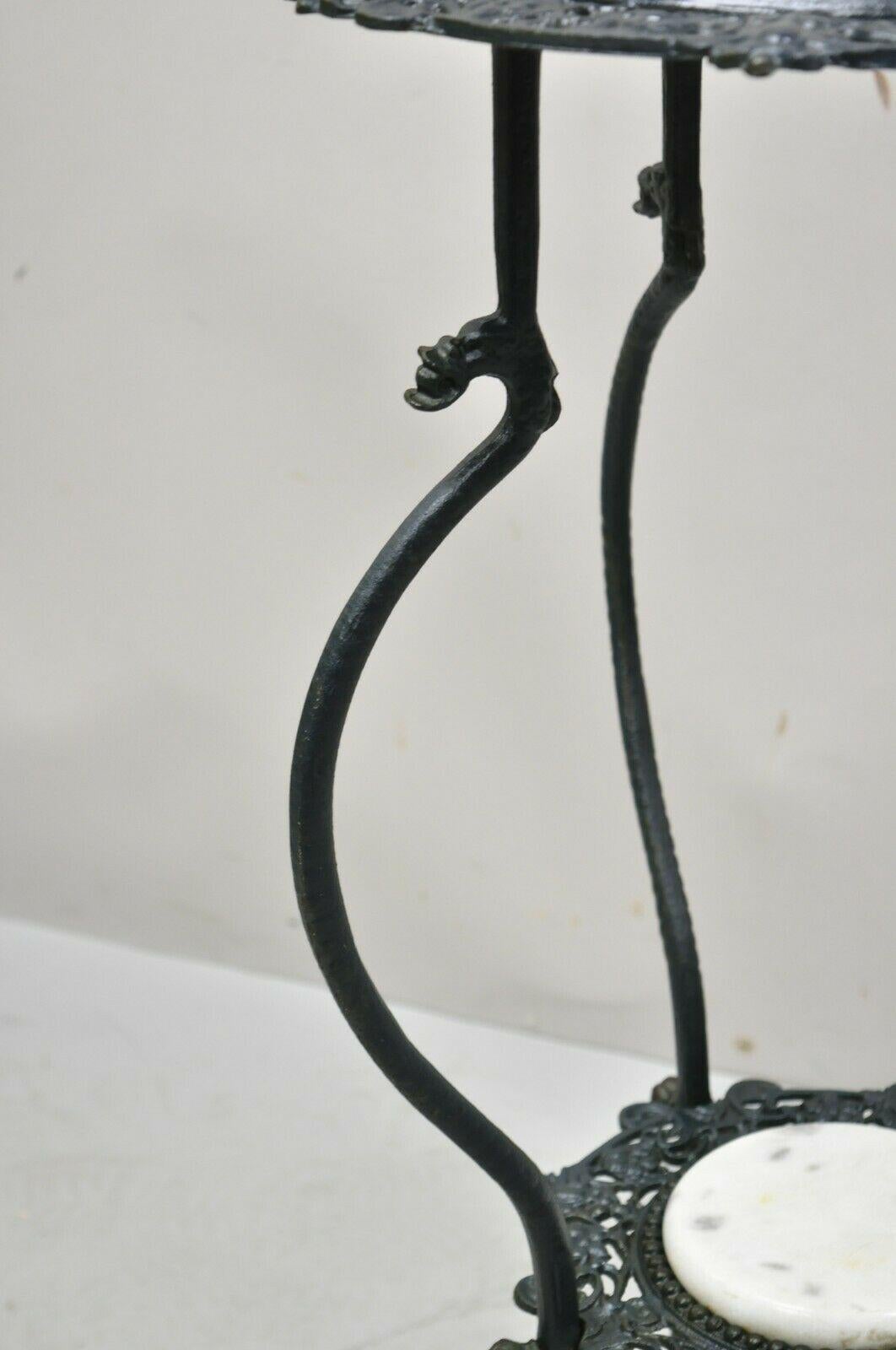 American Vintage Wrought Iron 2 Tier White Round Marble Victorian Plant Stand