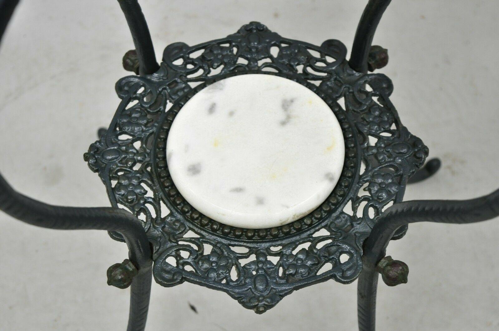 Vintage Wrought Iron 2 Tier White Round Marble Victorian Plant Stand 1
