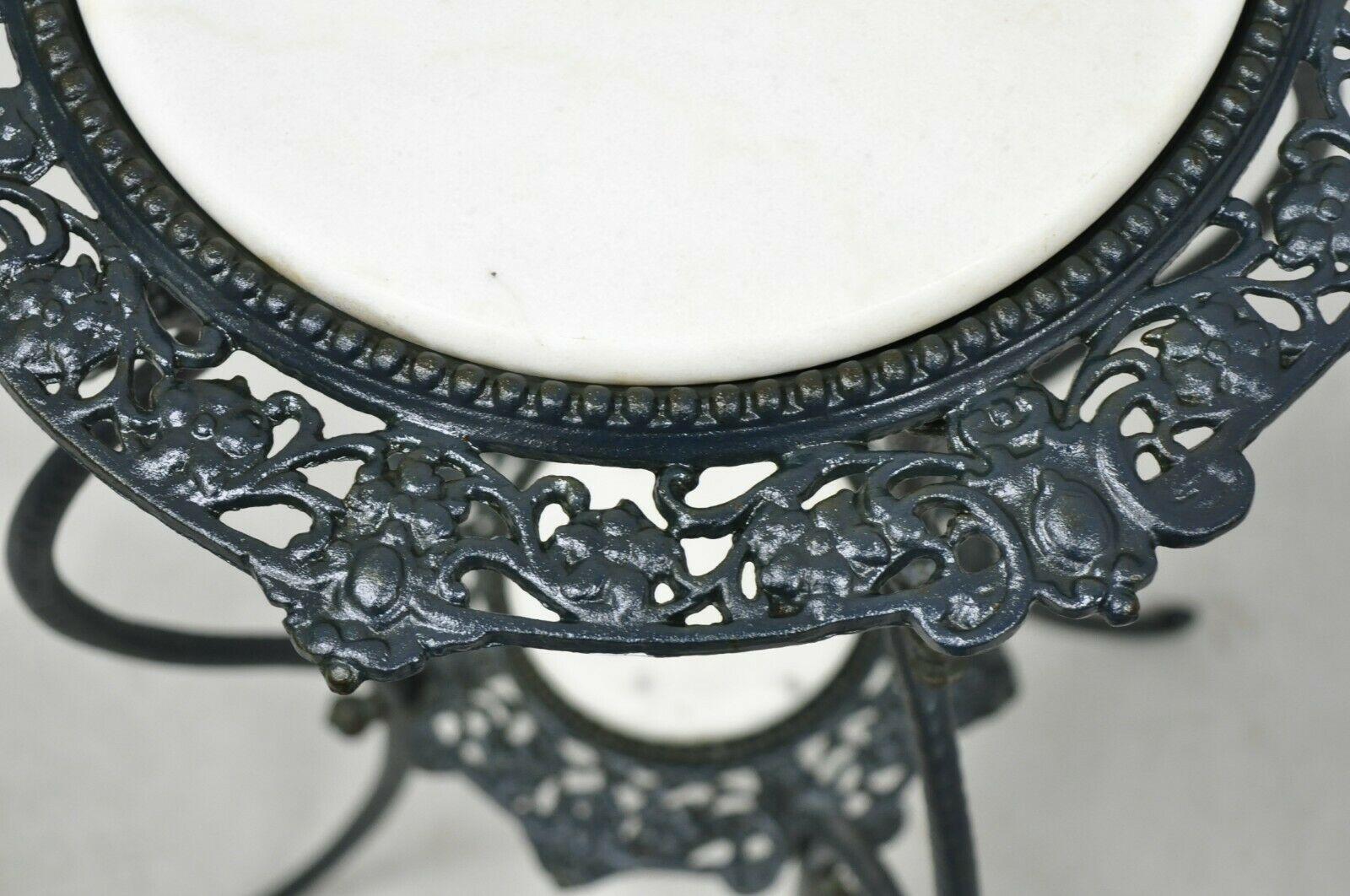 Vintage Wrought Iron 2 Tier White Round Marble Victorian Plant Stand 3