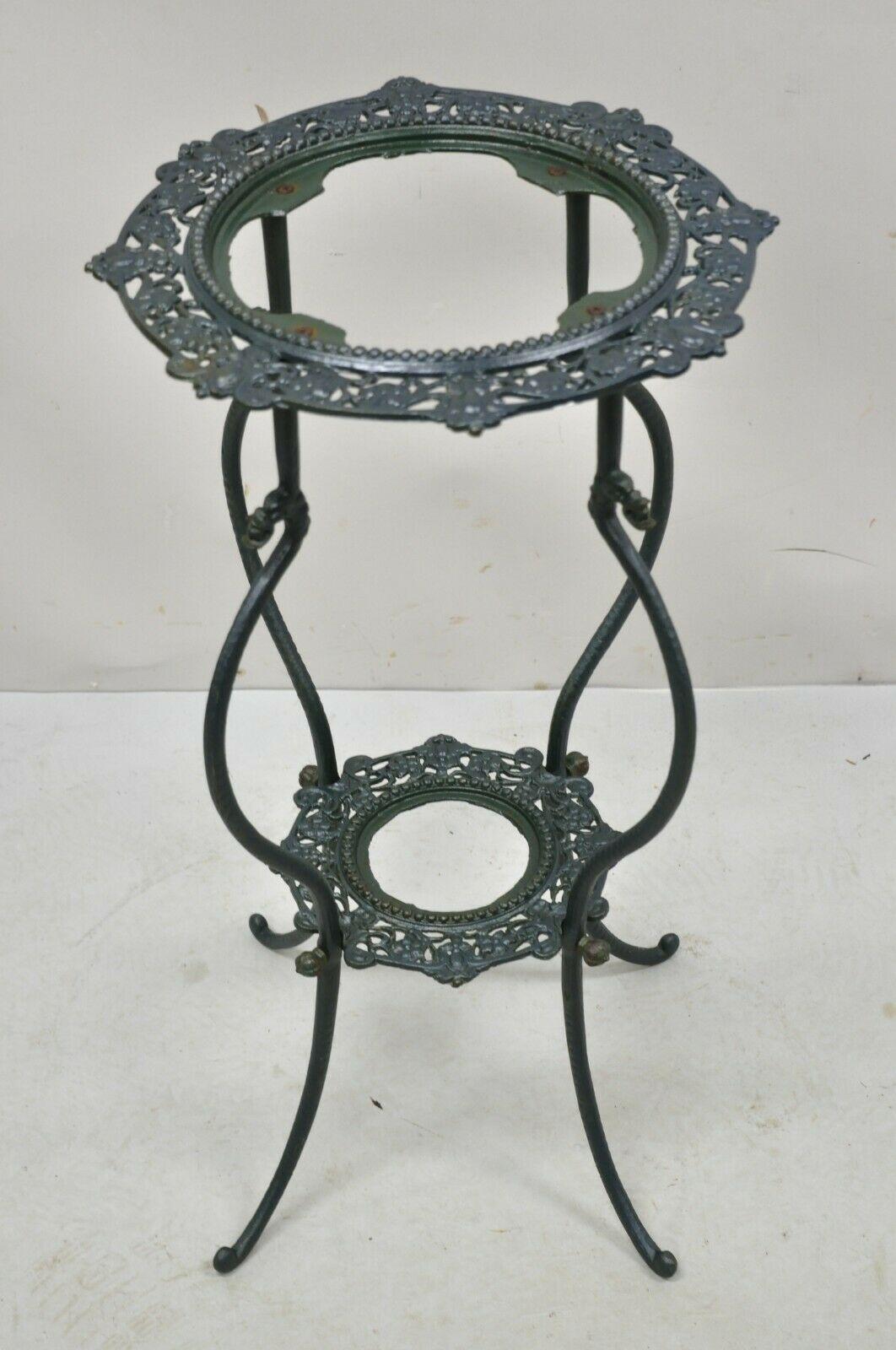 Vintage Wrought Iron 2 Tier White Round Marble Victorian Plant Stand 4
