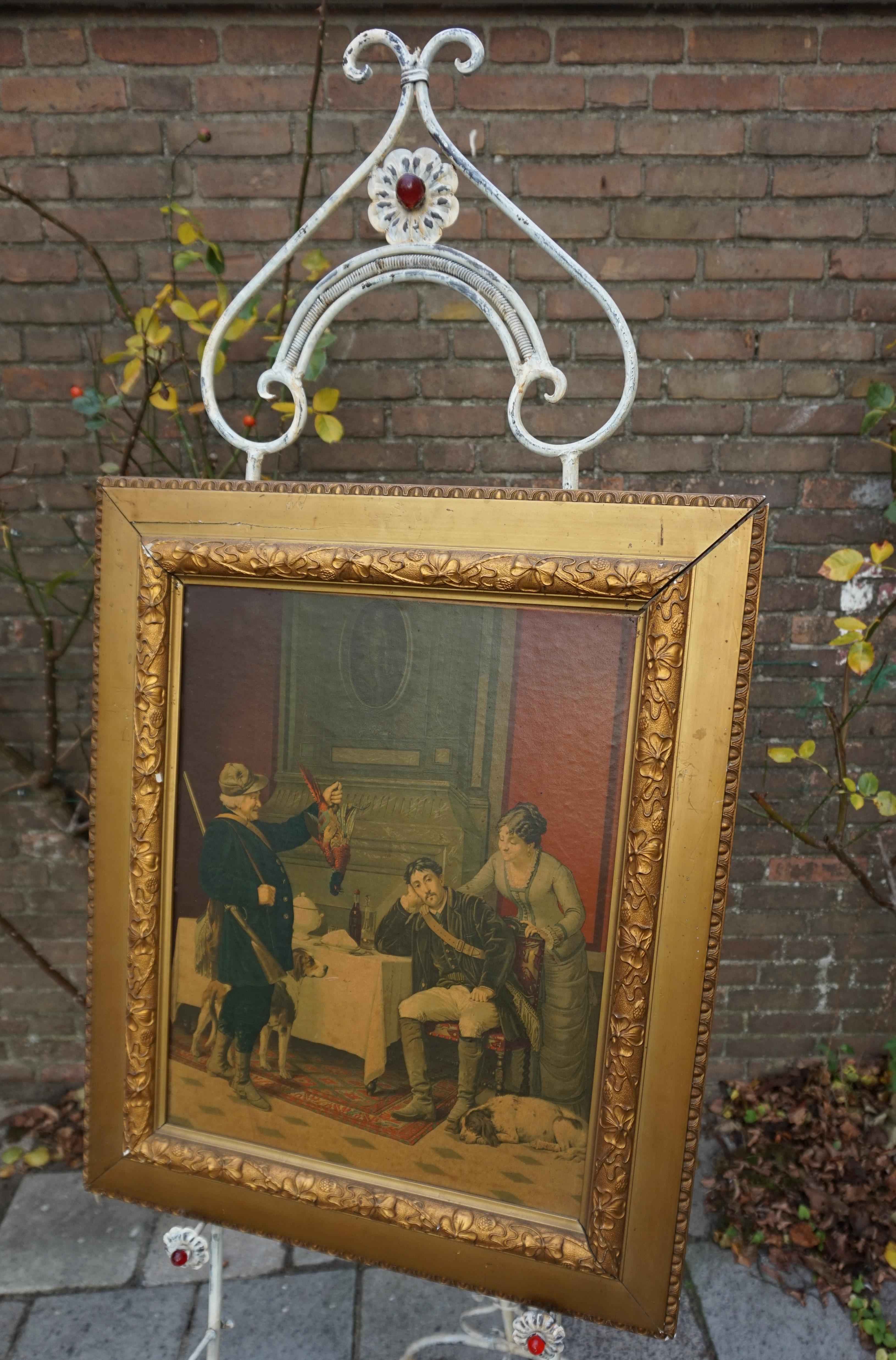 Verstellbare Vintage-Schmiedeeisen-Vitrine / Gemäldeständer im romantischen Stil (Handgefertigt) im Angebot