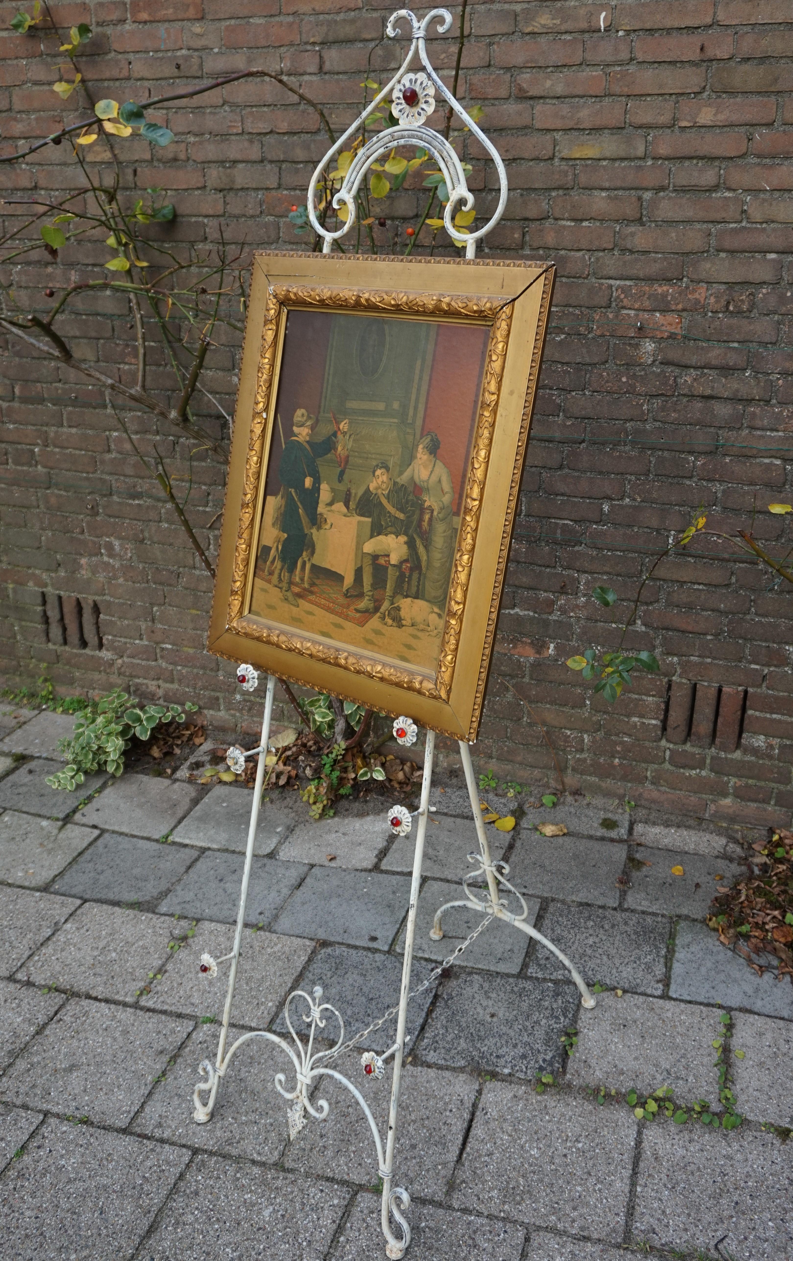 Verstellbare Vintage-Schmiedeeisen-Vitrine / Gemäldeständer im romantischen Stil im Zustand „Gut“ im Angebot in Lisse, NL