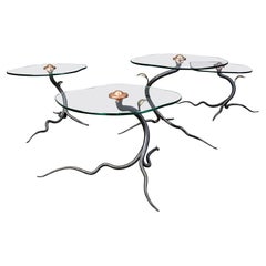 Vintage wrought iron and glass coffee table set, 1970s - Belgium