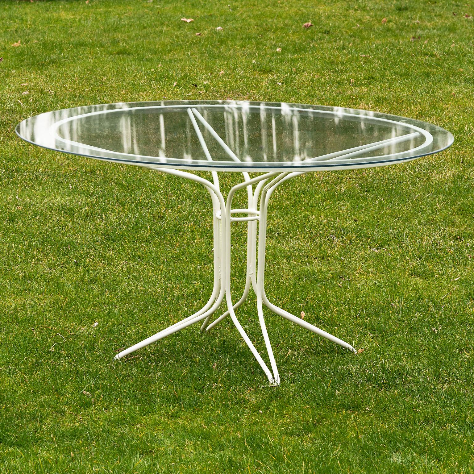 Modern Vintage Wrought-iron and Glass Dining Set For Sale