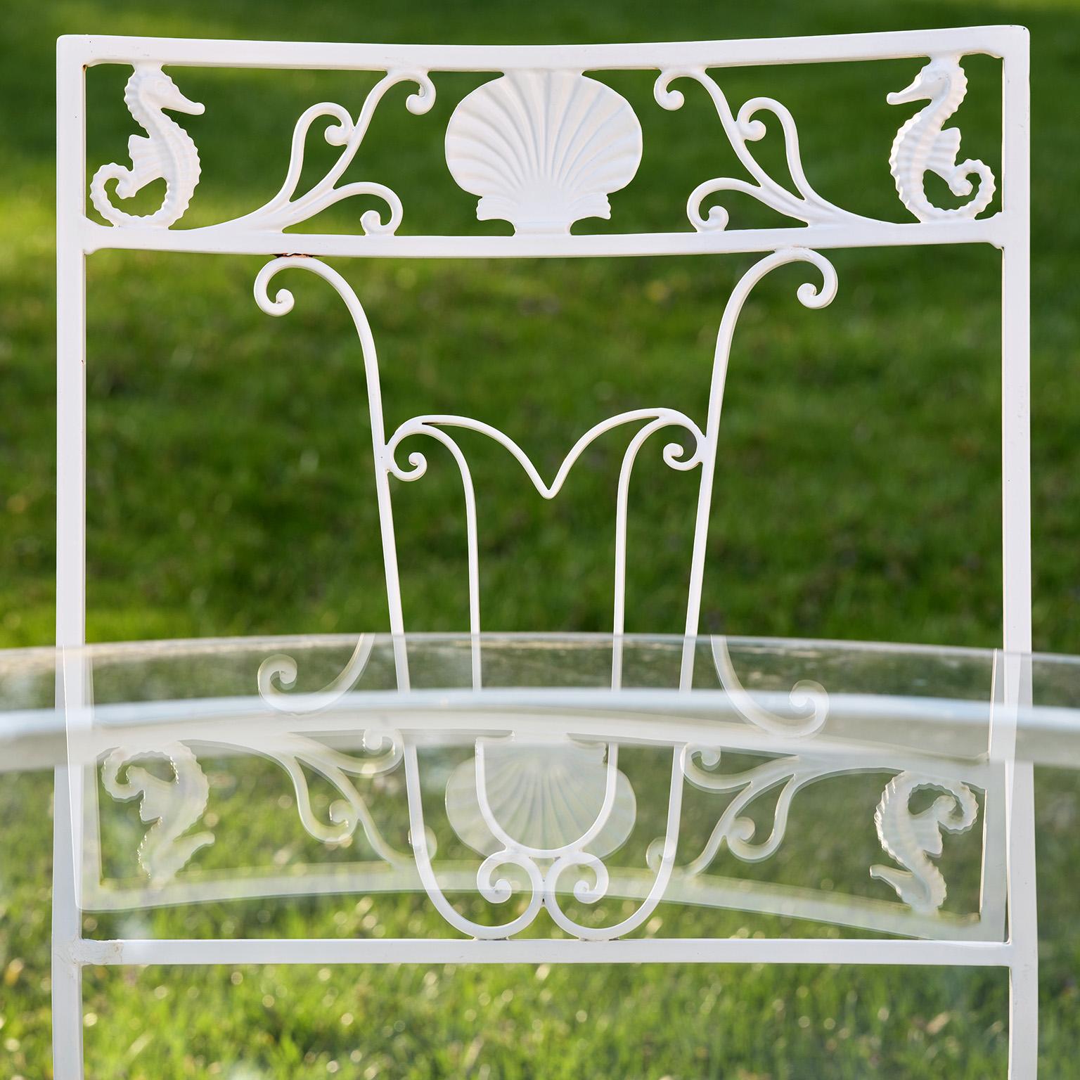 Vintage Wrought-iron and Glass Dining Set In Good Condition For Sale In Katonah, NY