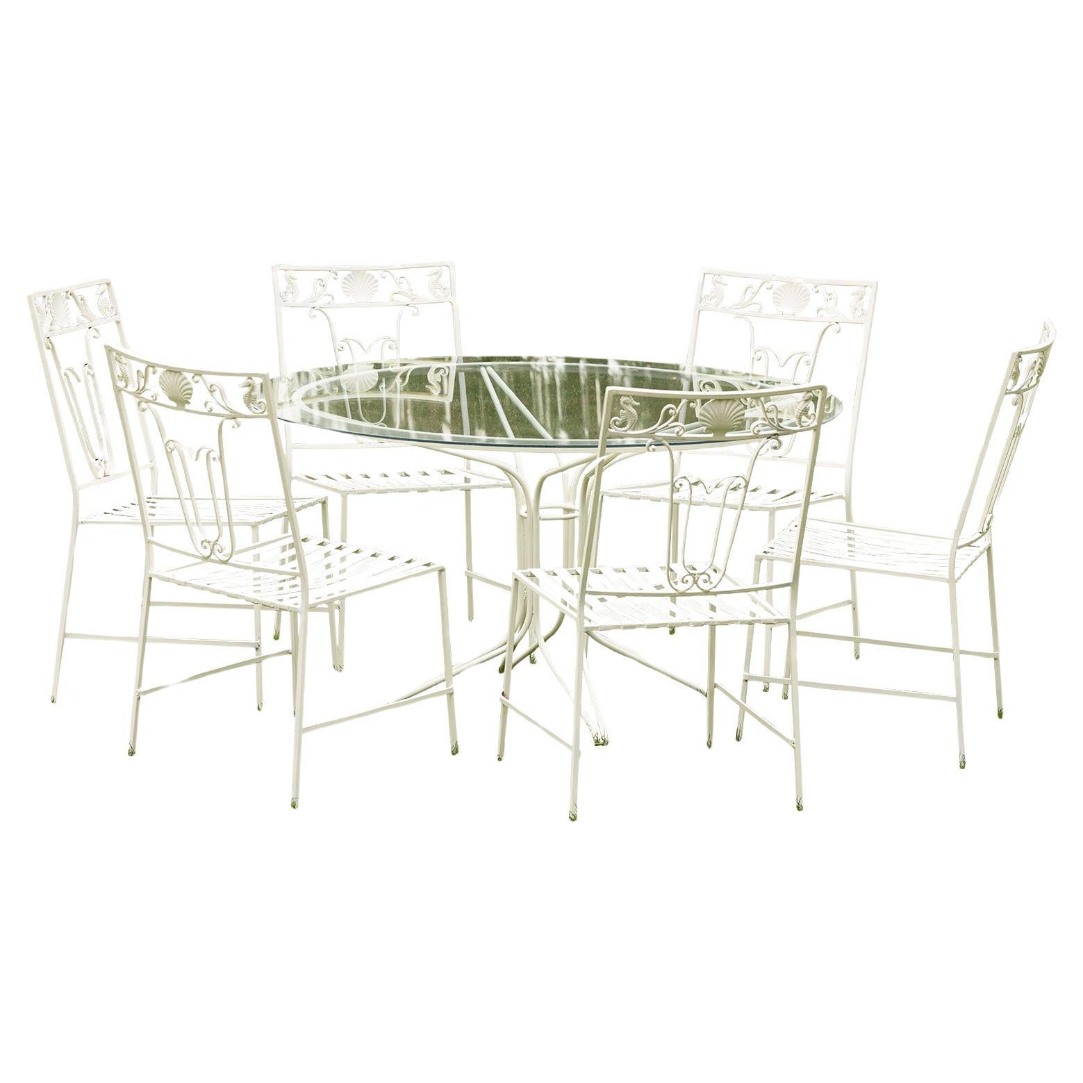 Vintage Wrought-iron and Glass Dining Set For Sale