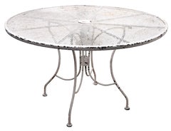 Vintage Wrought Iron and Metal Mesh Garden Patio Dining Table att. to Woodard