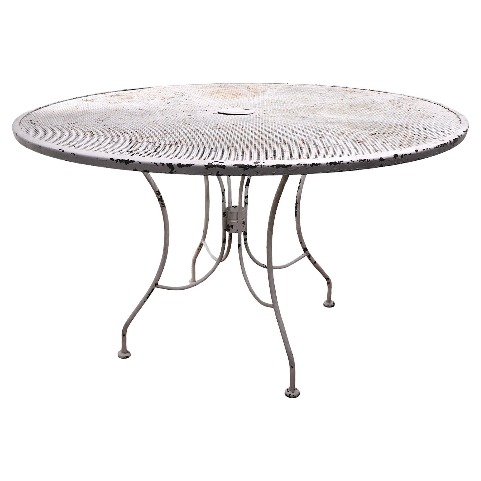 Vintage Wrought Iron and Metal Mesh Garden Patio Dining Table att. to Woodard