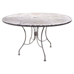 Vintage Wrought Iron and Metal Mesh Garden Patio Dining Table att. to Woodard