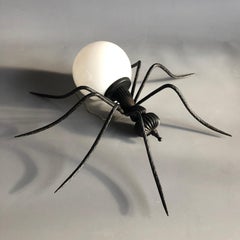 Vintage Wrought Iron and Opaline Glass Lucky Charm Spider Sconce, Italy 1960s