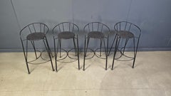 Vintage wrought iron and rattan bar stools, set of 4 - 1970s