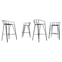 Vintage wrought iron and rattan bar stools, set of 4 - 1970s