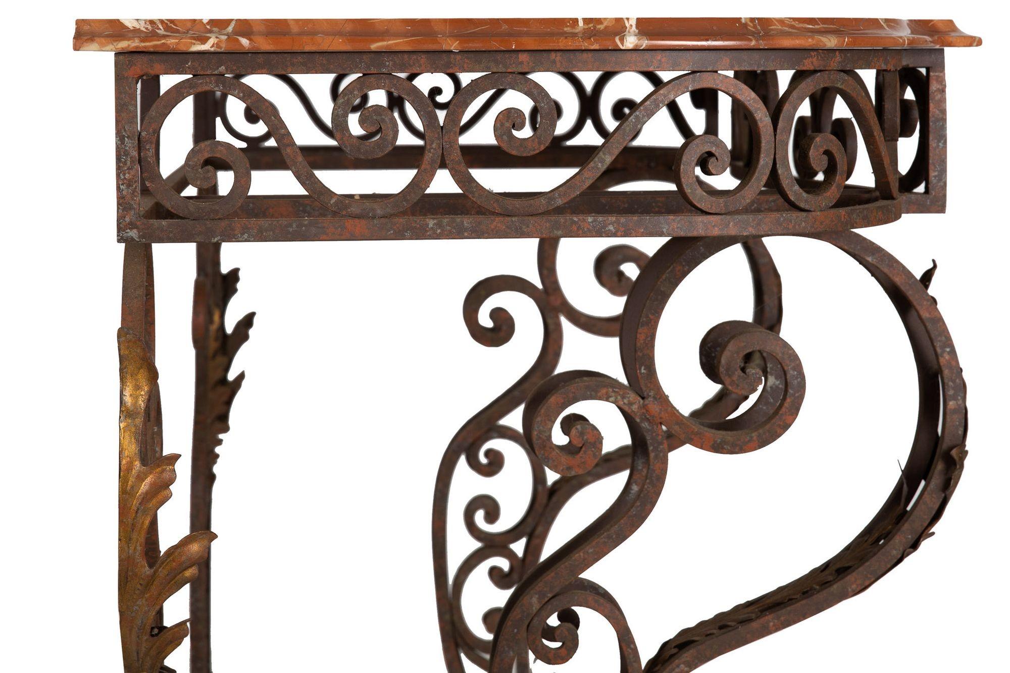 Vintage Wrought Iron and Red Marble Console Table, 20th Century For Sale 7