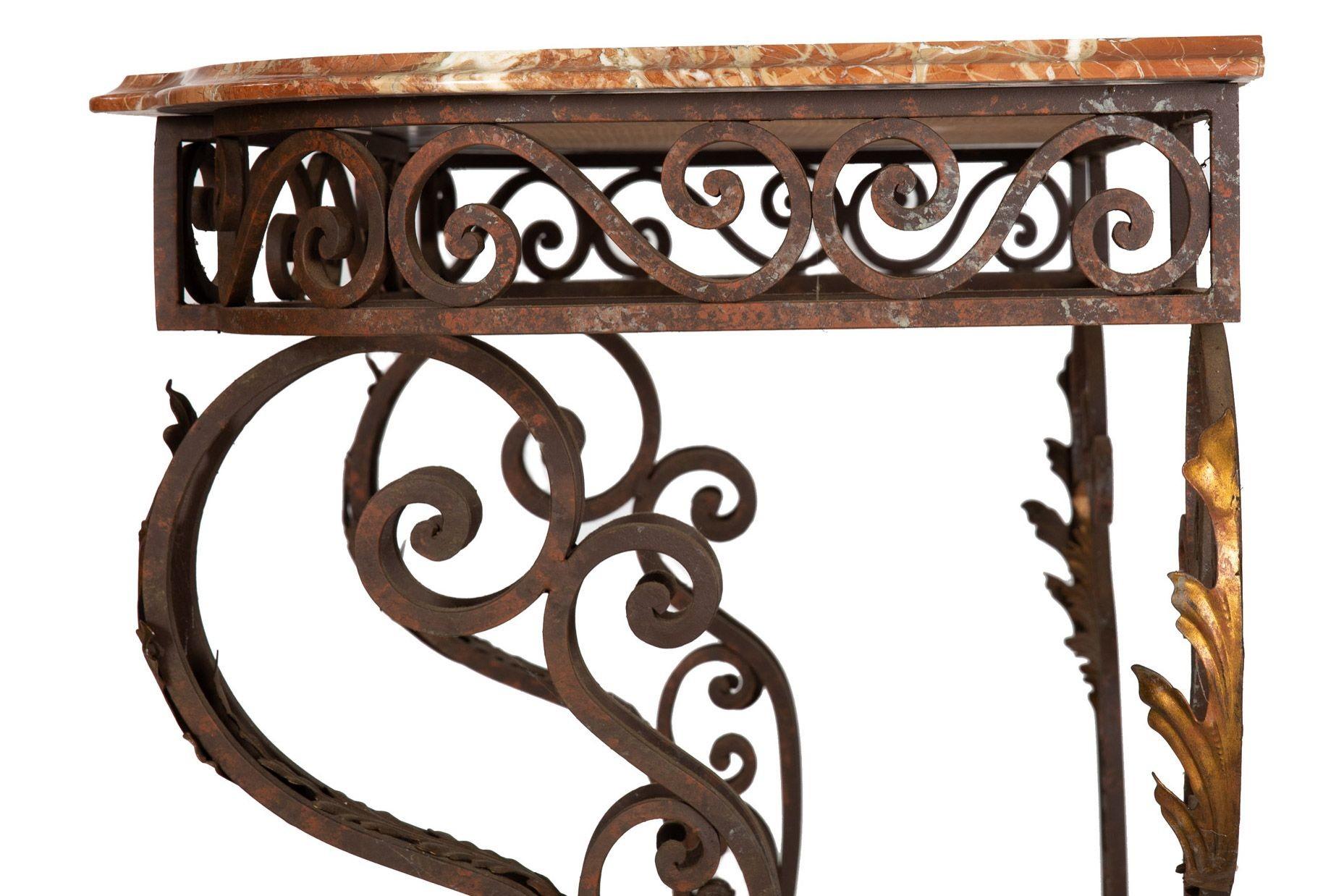 Vintage Wrought Iron and Red Marble Console Table, 20th Century For Sale 8
