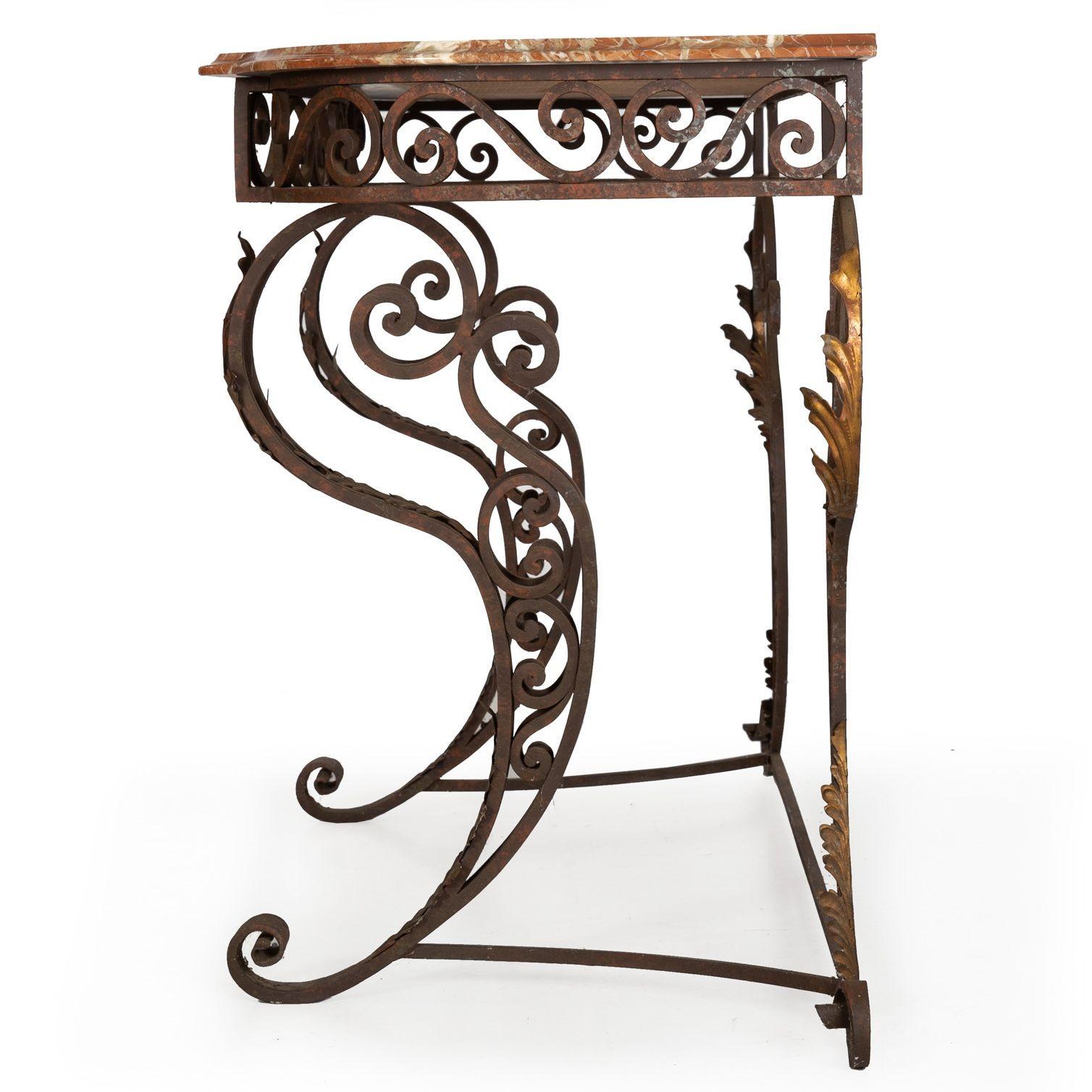Vintage Wrought Iron and Red Marble Console Table, 20th Century In Good Condition For Sale In Shippensburg, PA
