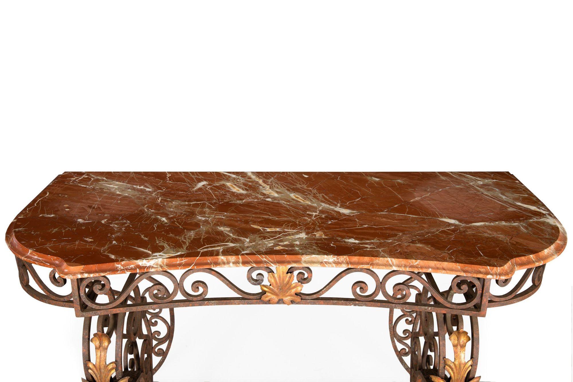 Vintage Wrought Iron and Red Marble Console Table, 20th Century For Sale 1