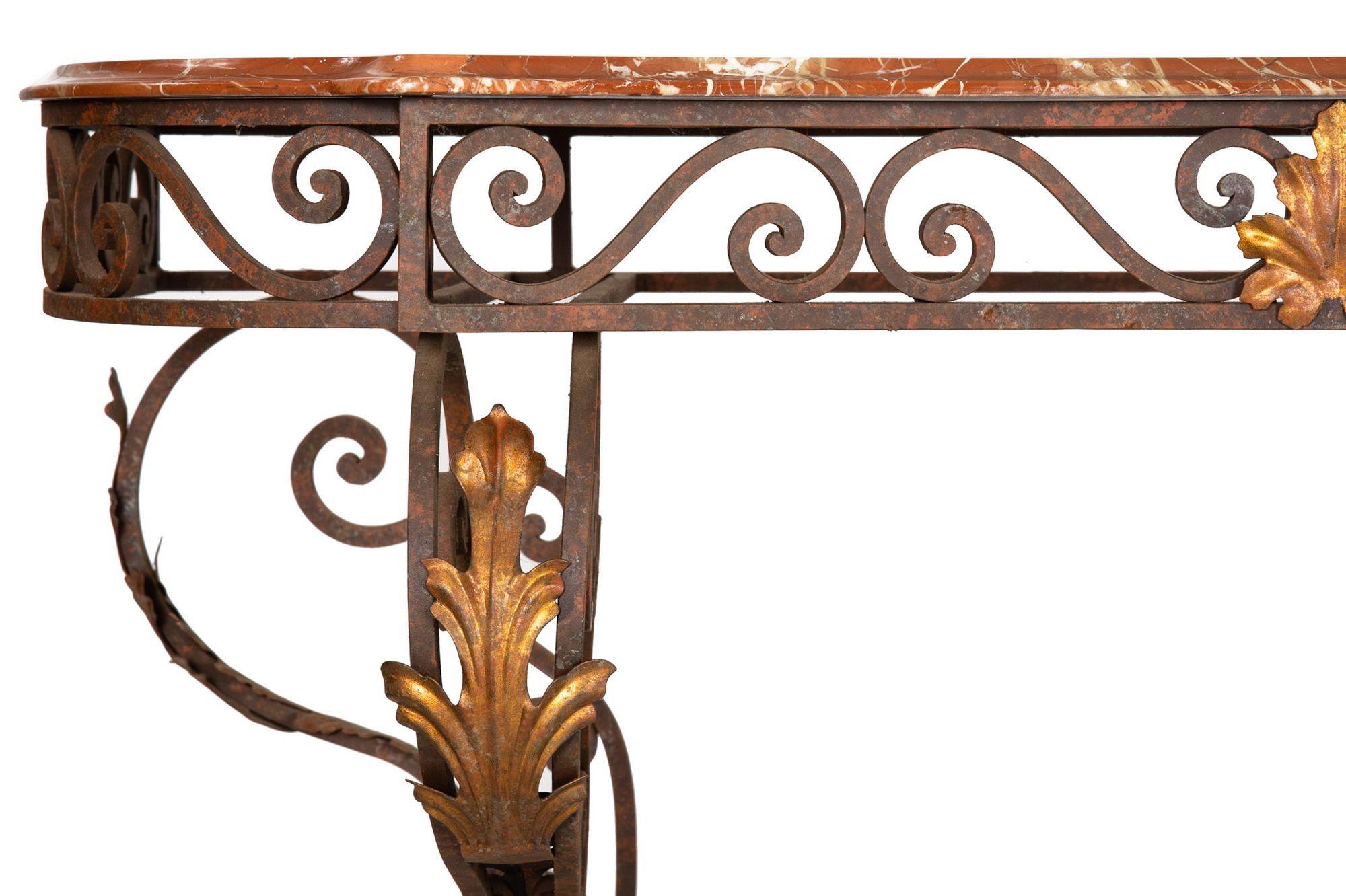 Vintage Wrought Iron and Red Marble Console Table, 20th Century For Sale 2