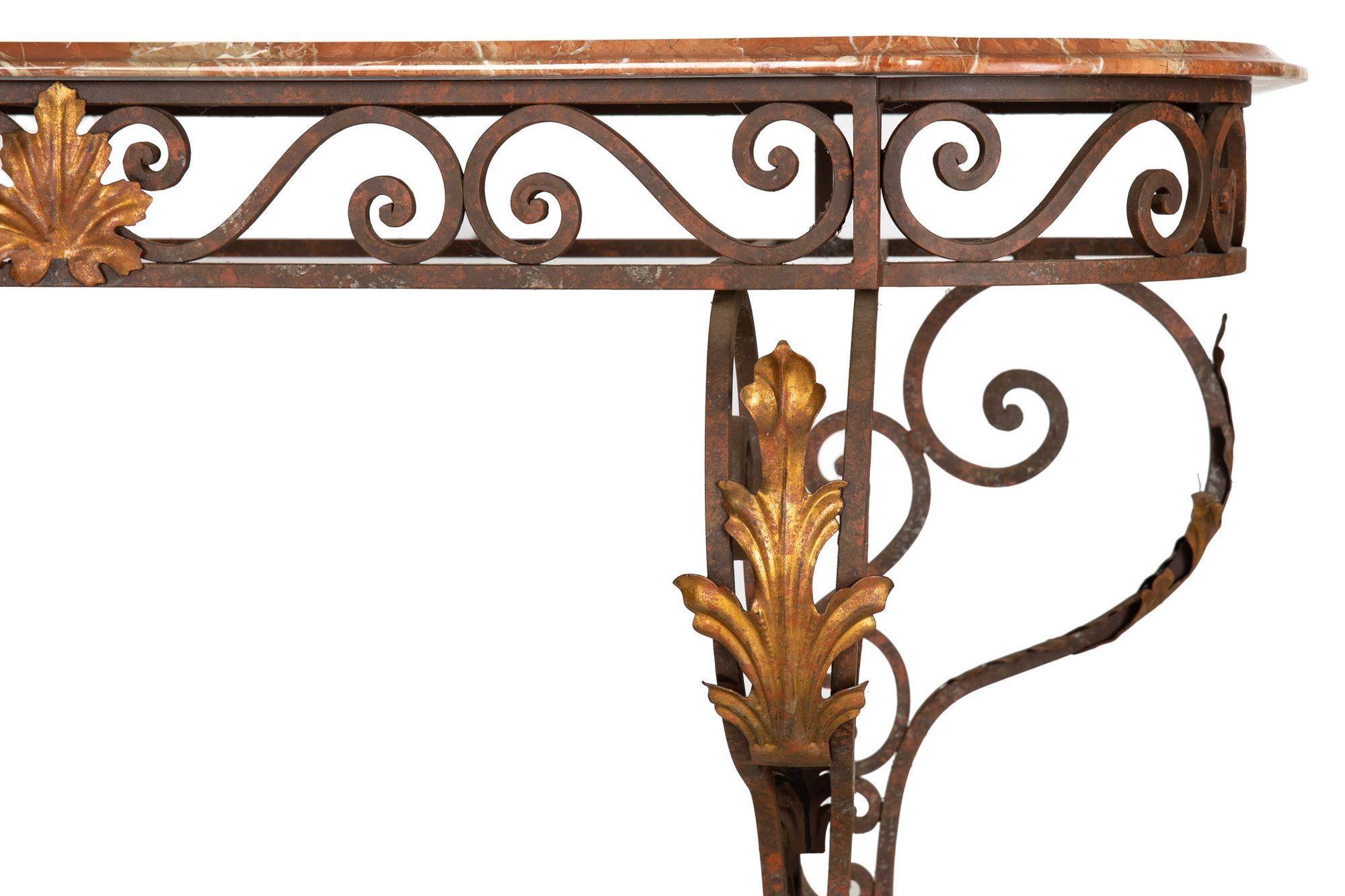 Vintage Wrought Iron and Red Marble Console Table, 20th Century For Sale 3