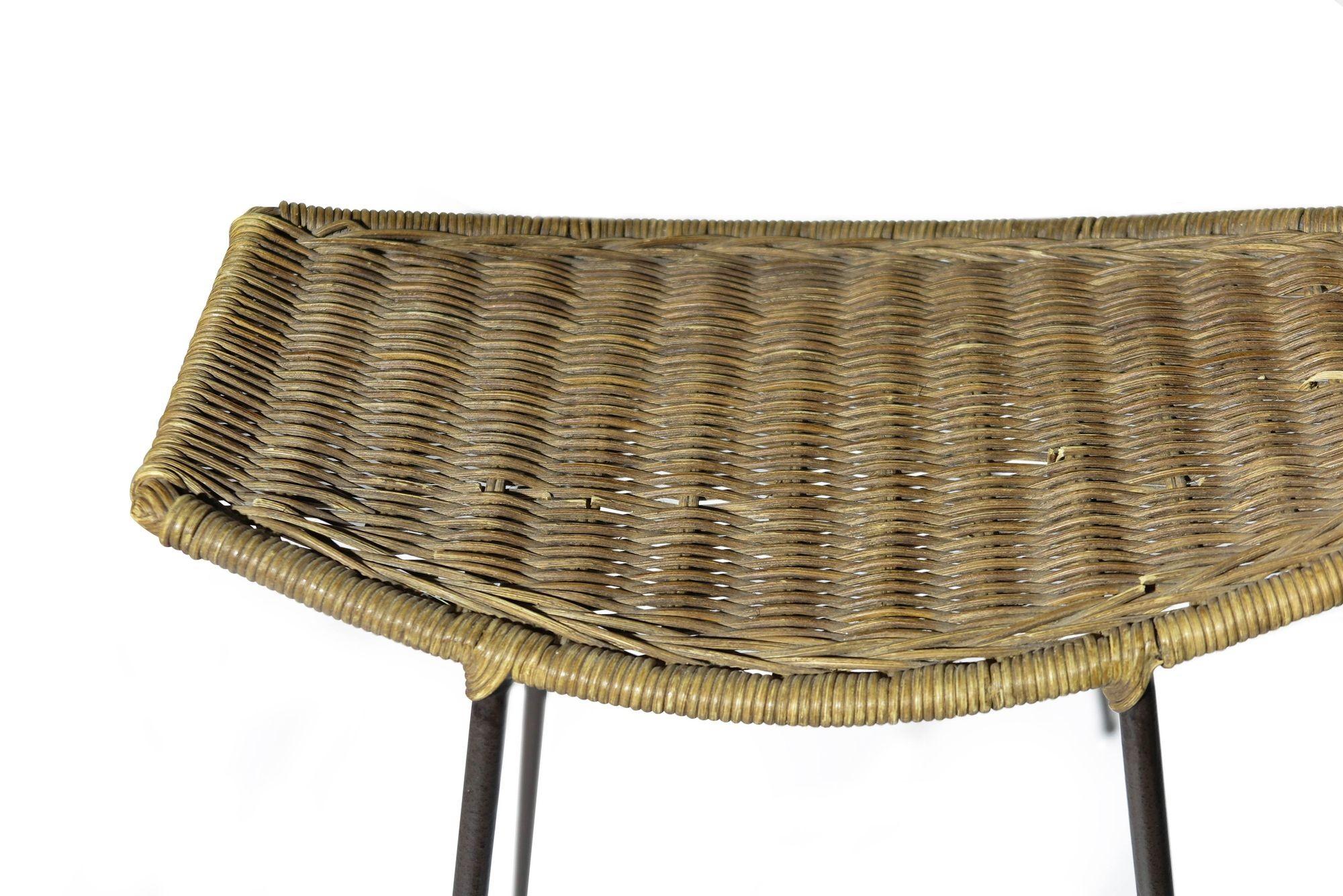 20th Century Vintage Wrought Iron and Wicker Bar Stools