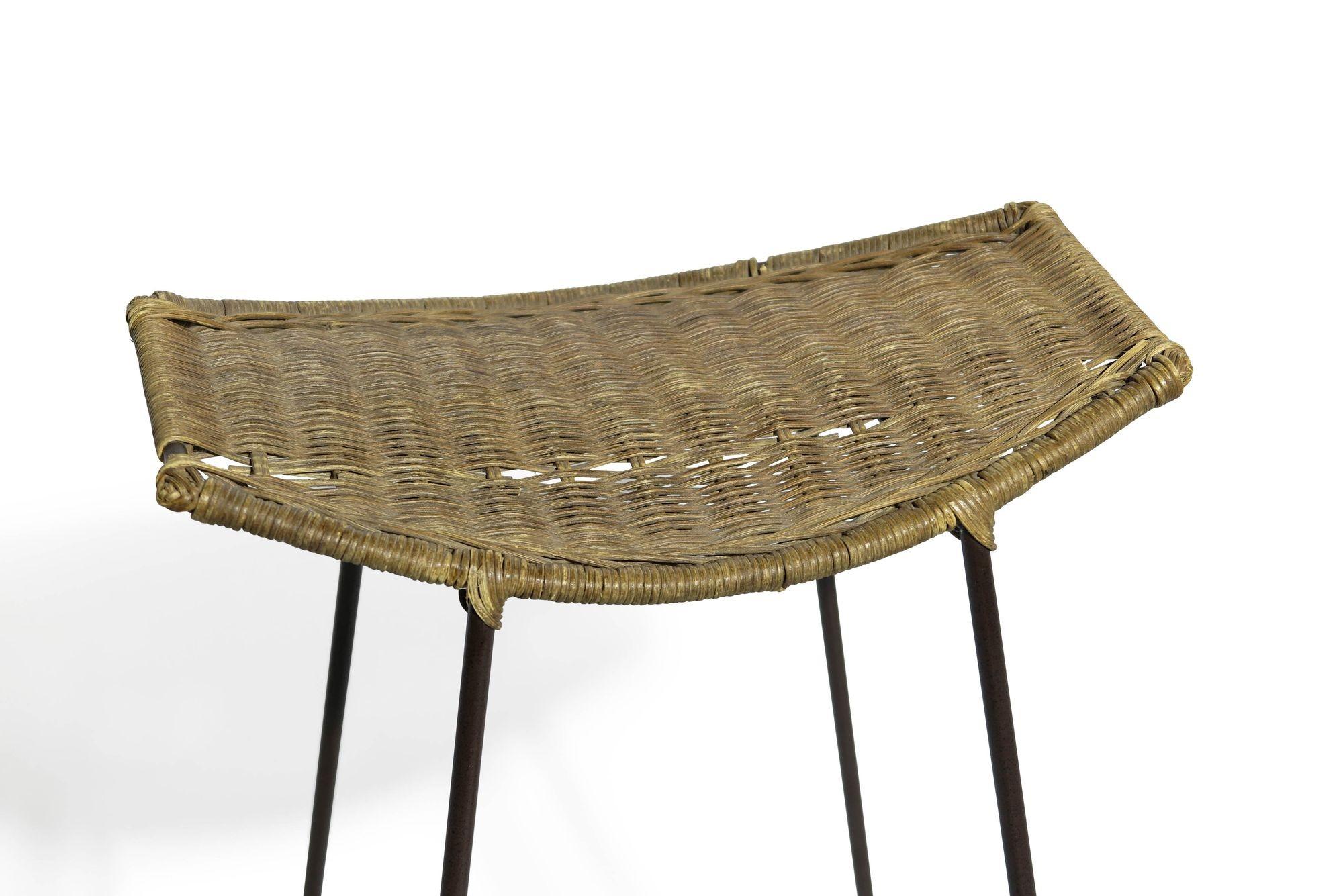 Vintage Wrought Iron and Wicker Bar Stools 1