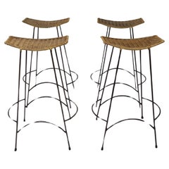 Vintage Wrought Iron and Wicker Bar Stools