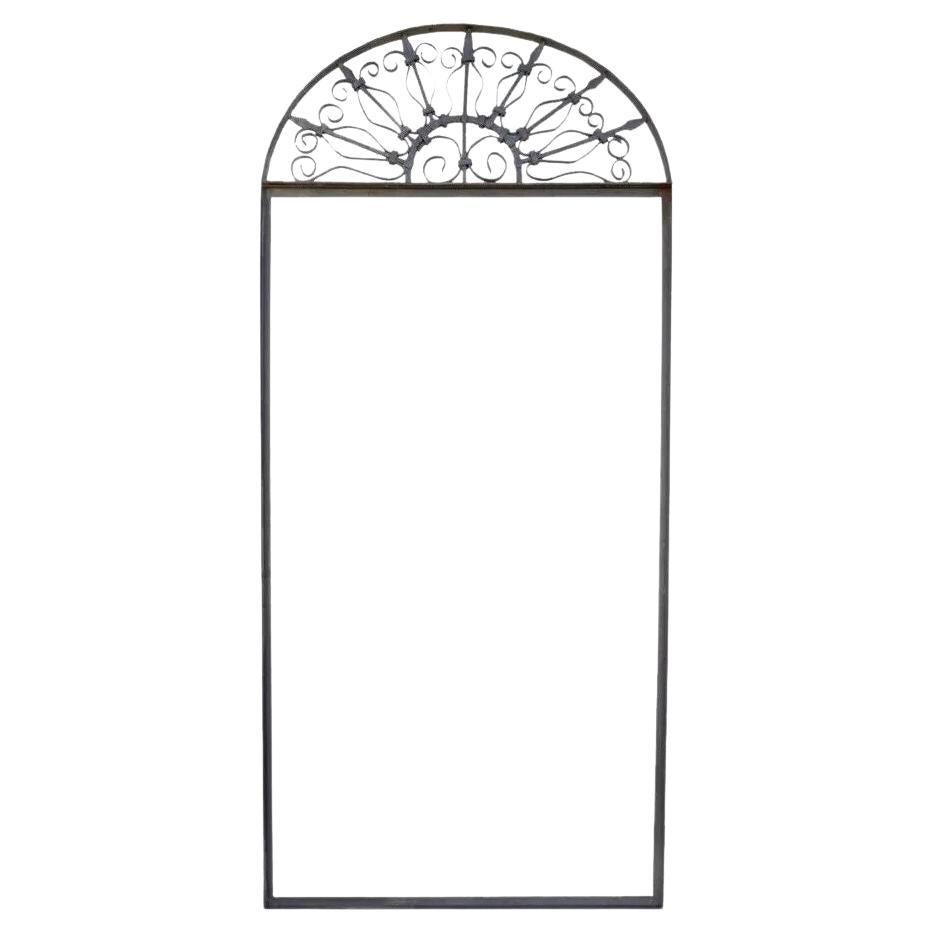 Vintage Wrought Iron Arch Top 7.5' Full Length Floor Mirror Frame Garden Element For Sale