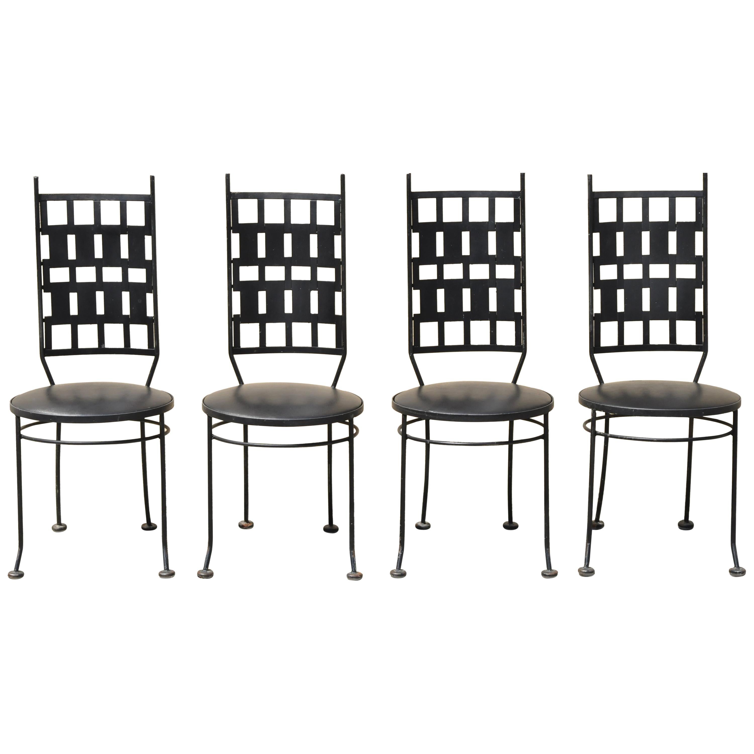 Vintage Wrought Iron Atomic Era Mid-Century Modern Dining Chairs, Set of 4