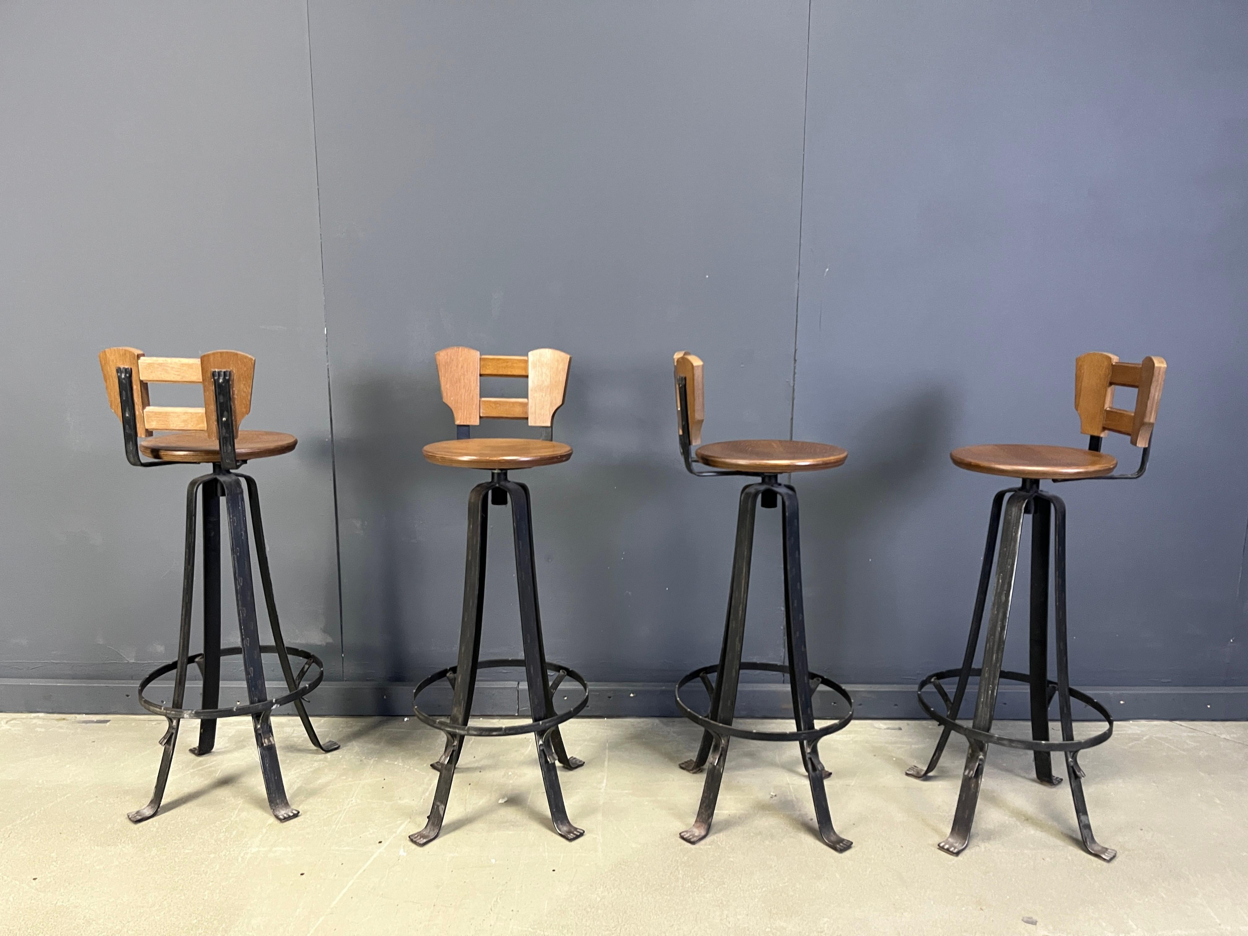 Late 20th Century Vintage wrought iron bar stools, 1970s - set of 4 For Sale