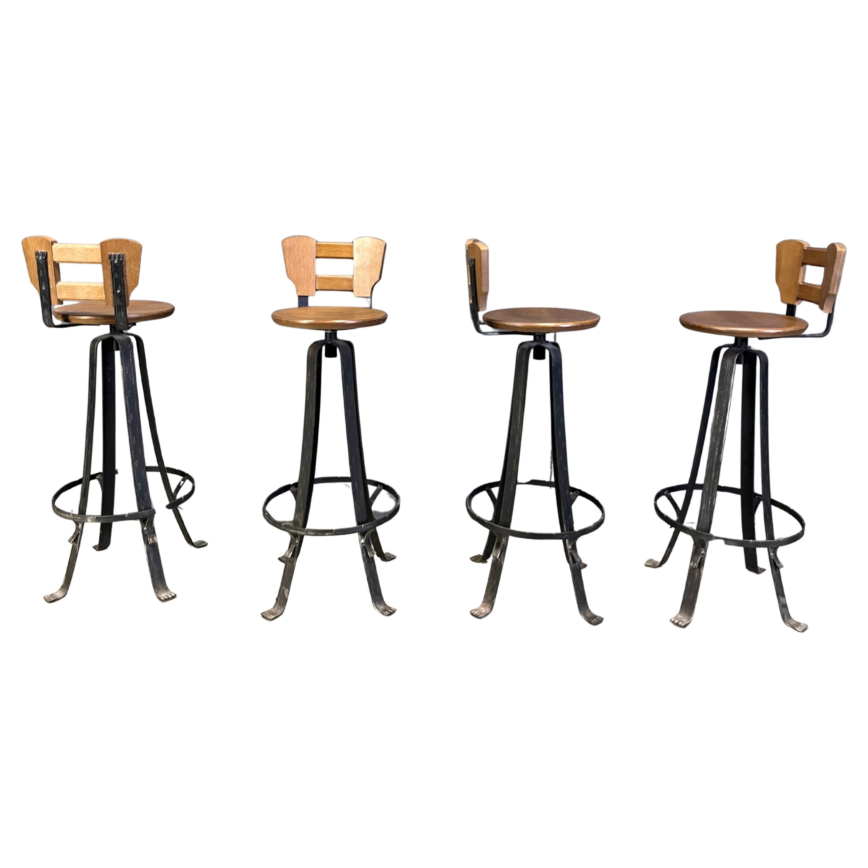 Vintage wrought iron bar stools, 1970s - set of 4 For Sale