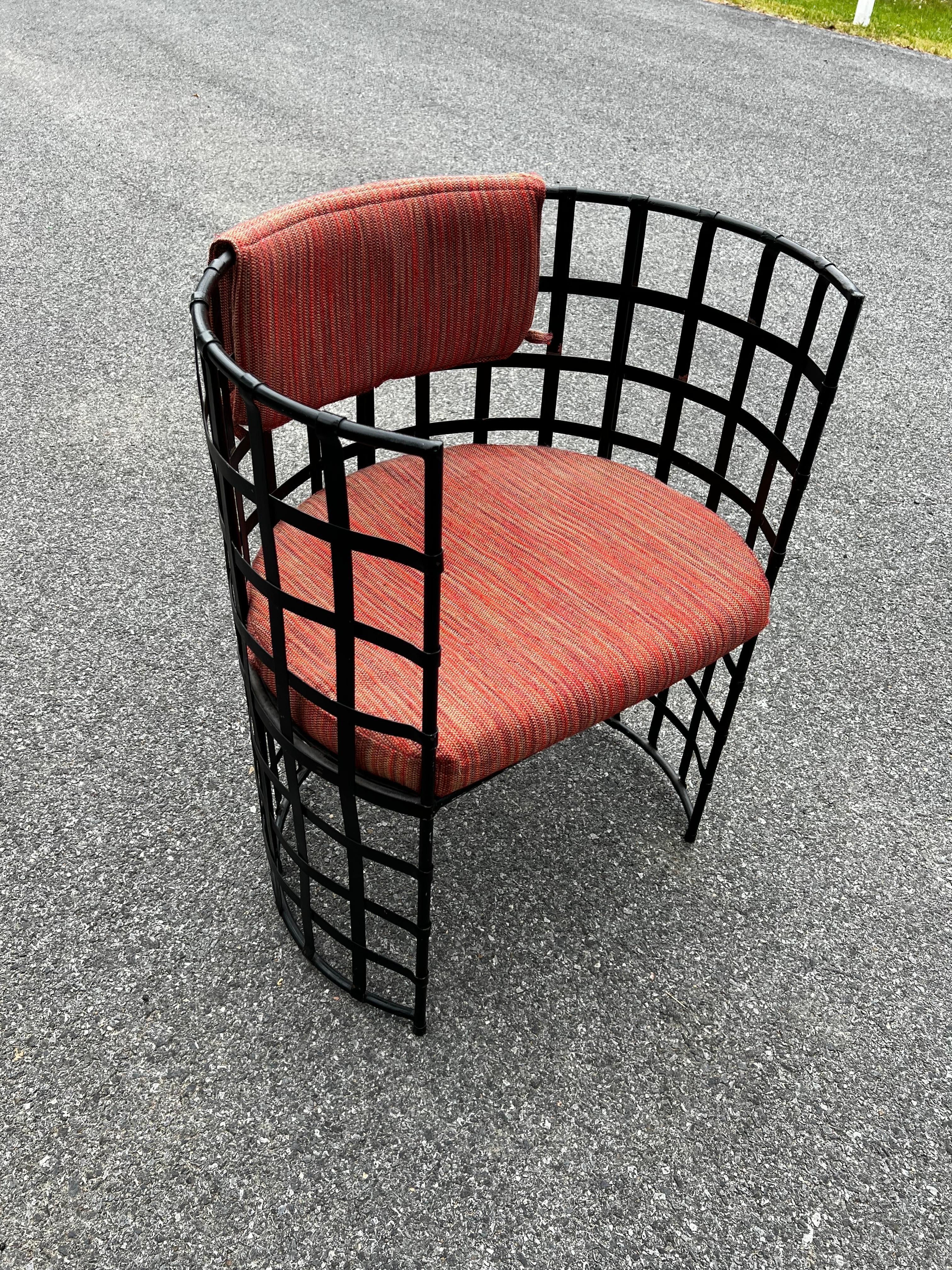 Mid-Century Modern Vintage Wrought Iron Barrel Chairs in Tuscan Style, a Pair For Sale