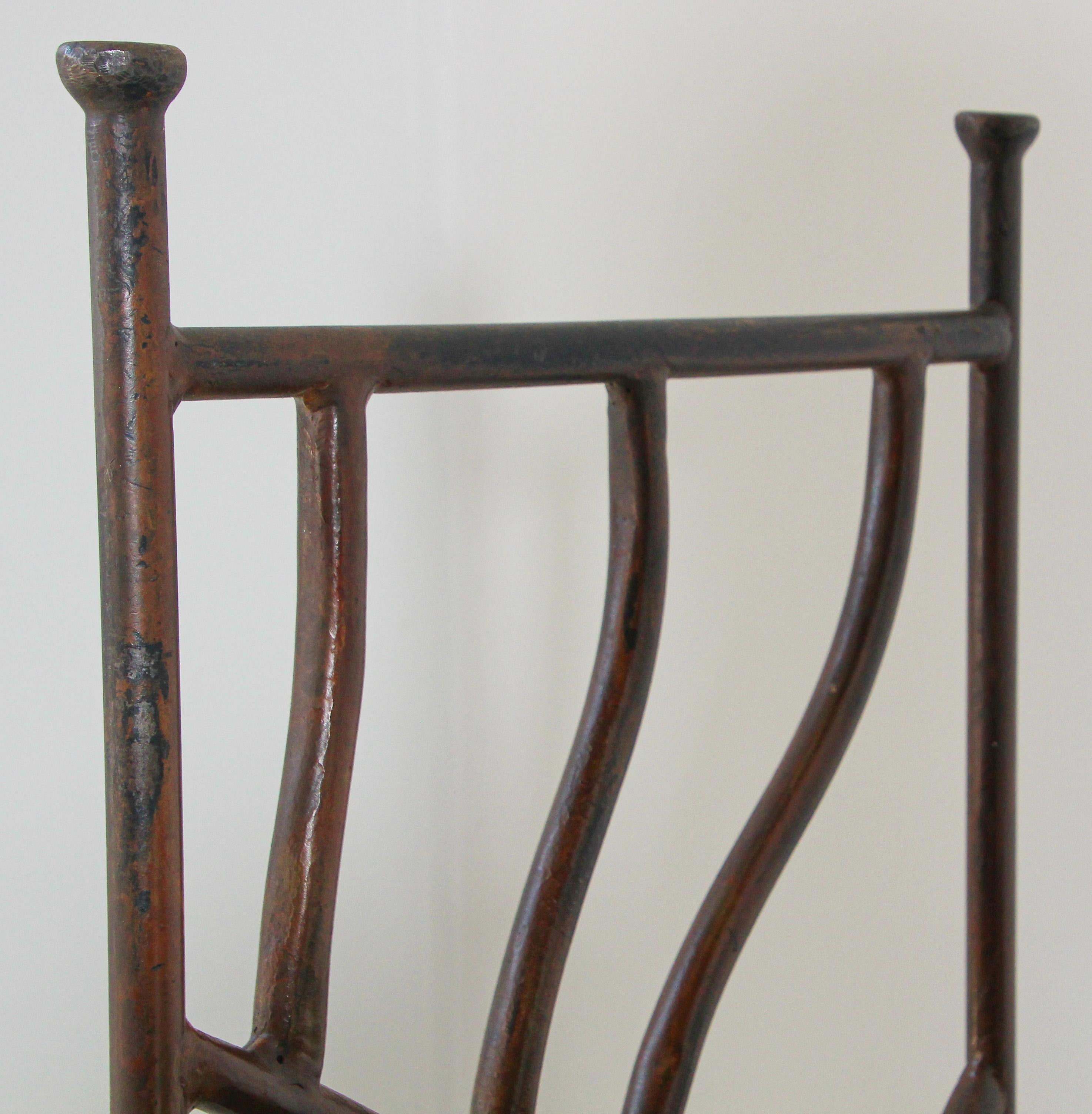 Vintage Wrought Iron Barstools with Back Set of Two Spanish Revival For Sale 6