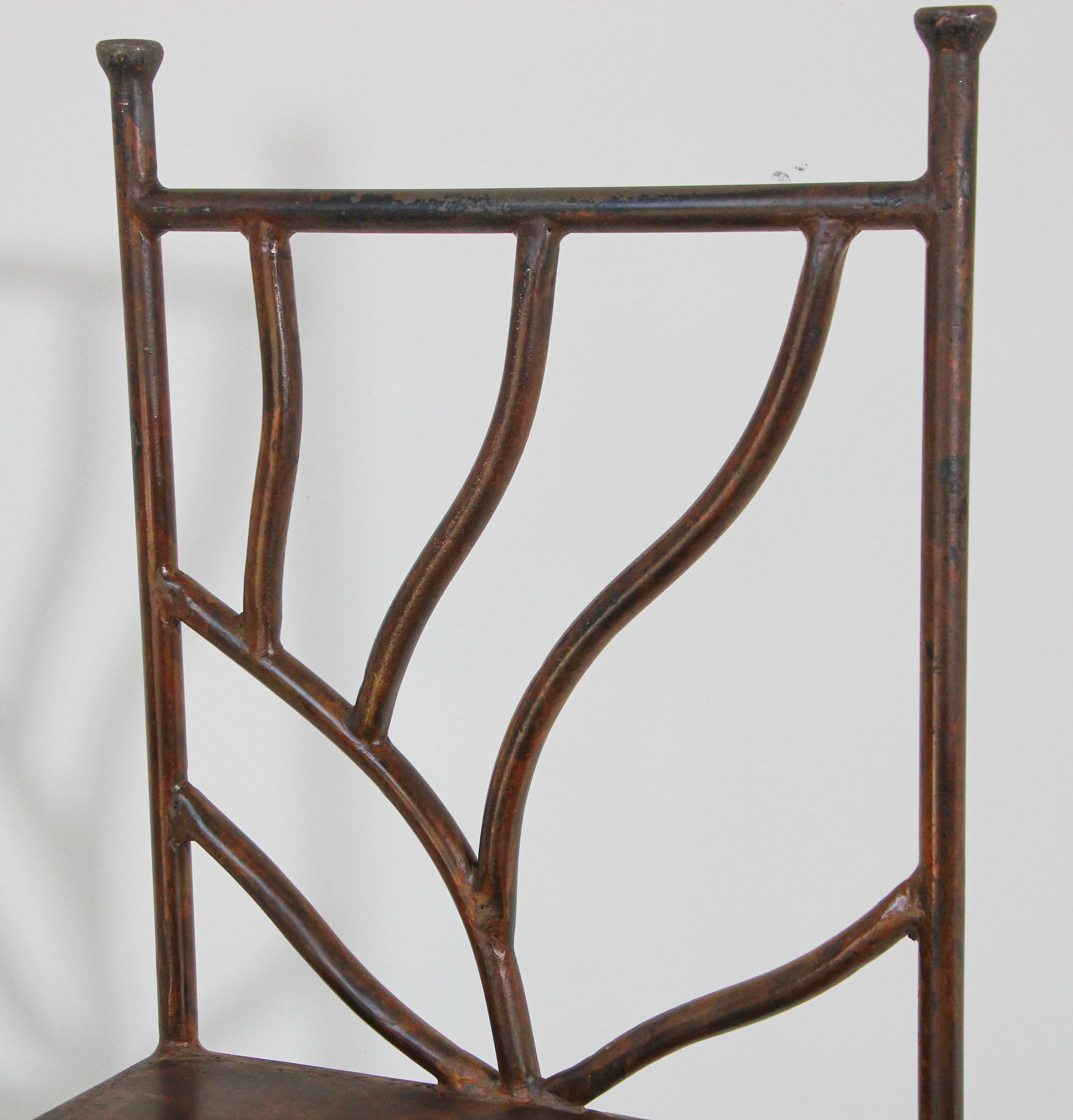 Vintage Wrought Iron Barstools with Back Set of Two Spanish Revival In Good Condition For Sale In North Hollywood, CA