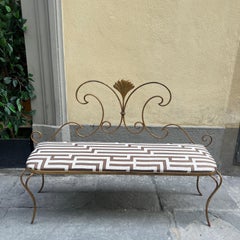 Vintage wrought iron bench by Case e Giardino with  geometric fabric 1950