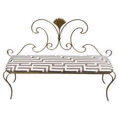 Vintage wrought iron bench by Case e Giardino with  geometric fabric 1950