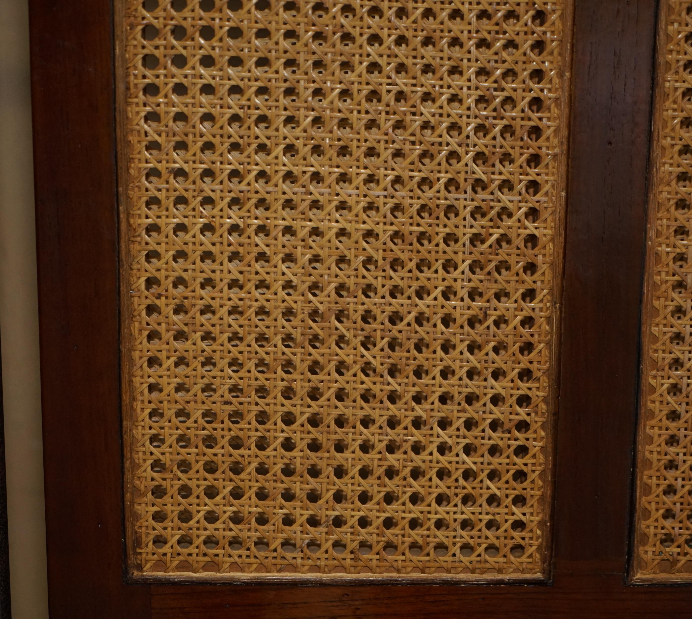 Vintage Wrought Iron, Bergere & Hardwood Triple Panel Room Divider For Sale 2