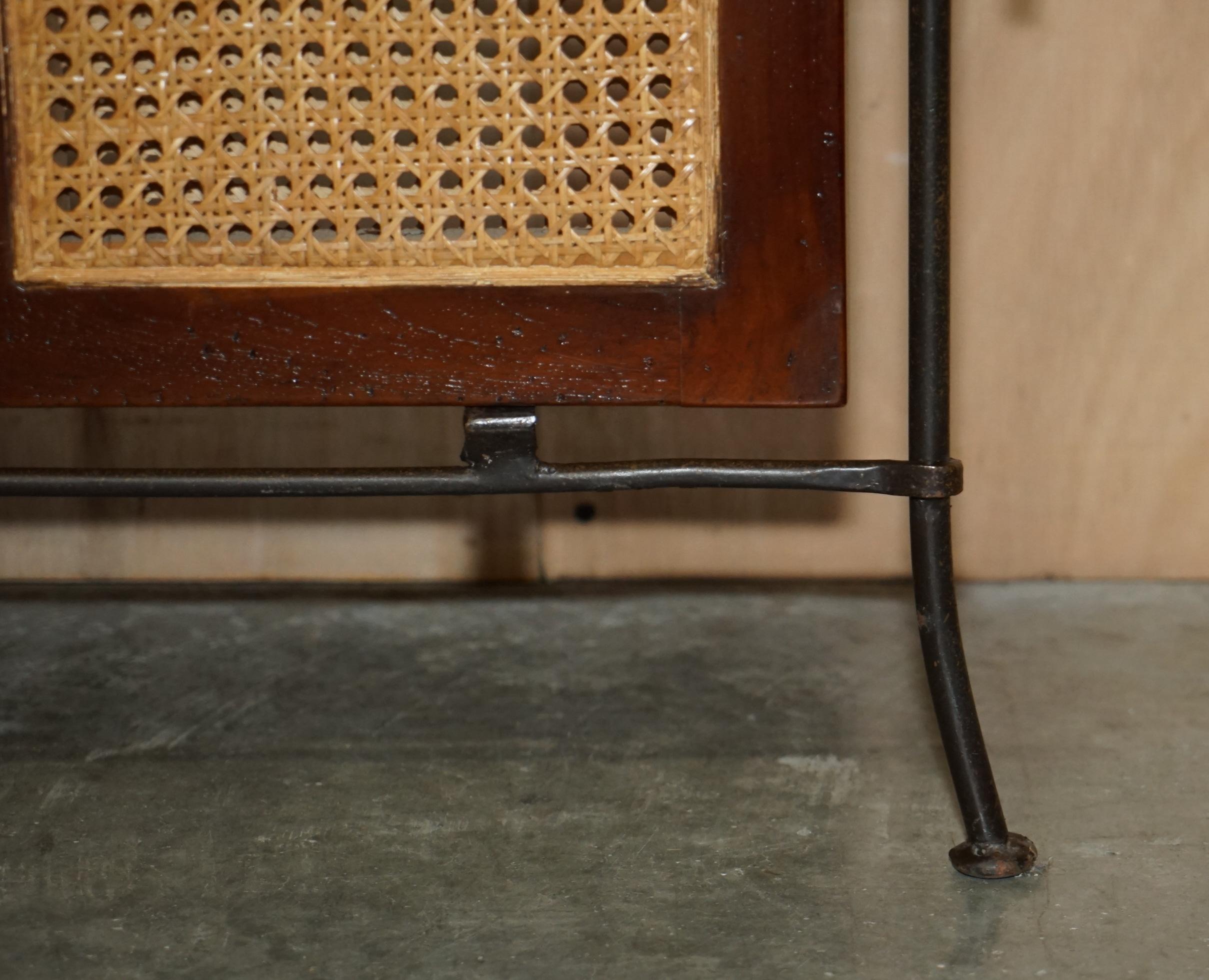 Vintage Wrought Iron, Bergere & Hardwood Triple Panel Room Divider For Sale 9