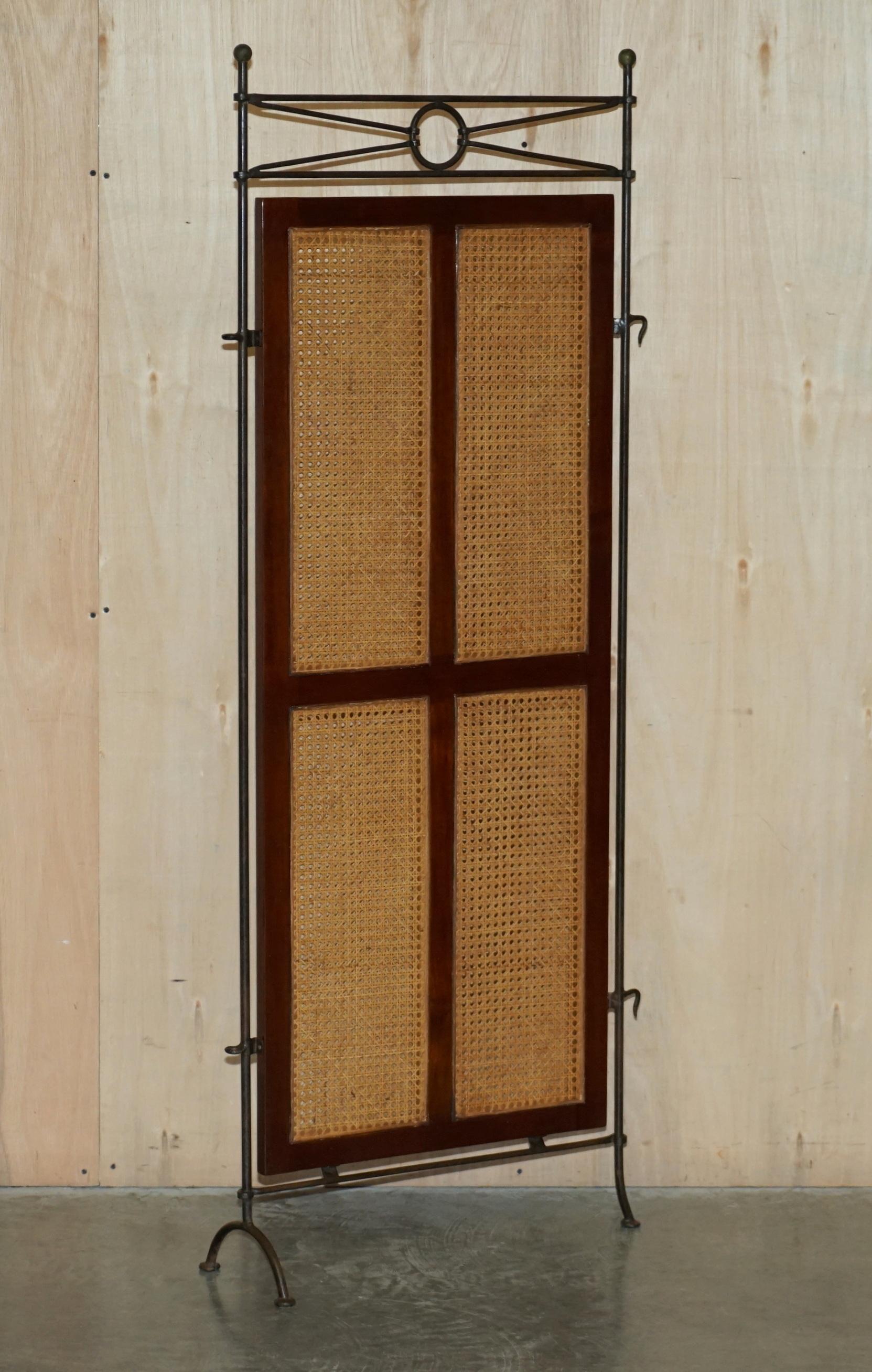 Vintage Wrought Iron, Bergere & Hardwood Triple Panel Room Divider For Sale 8