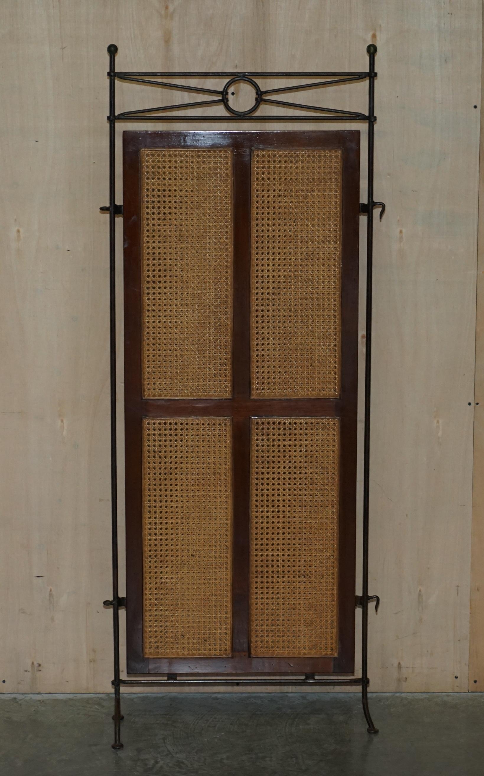 Vintage Wrought Iron, Bergere & Hardwood Triple Panel Room Divider For Sale 11