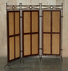 Vintage Wrought Iron, Bergere & Hardwood Triple Panel Room Divider