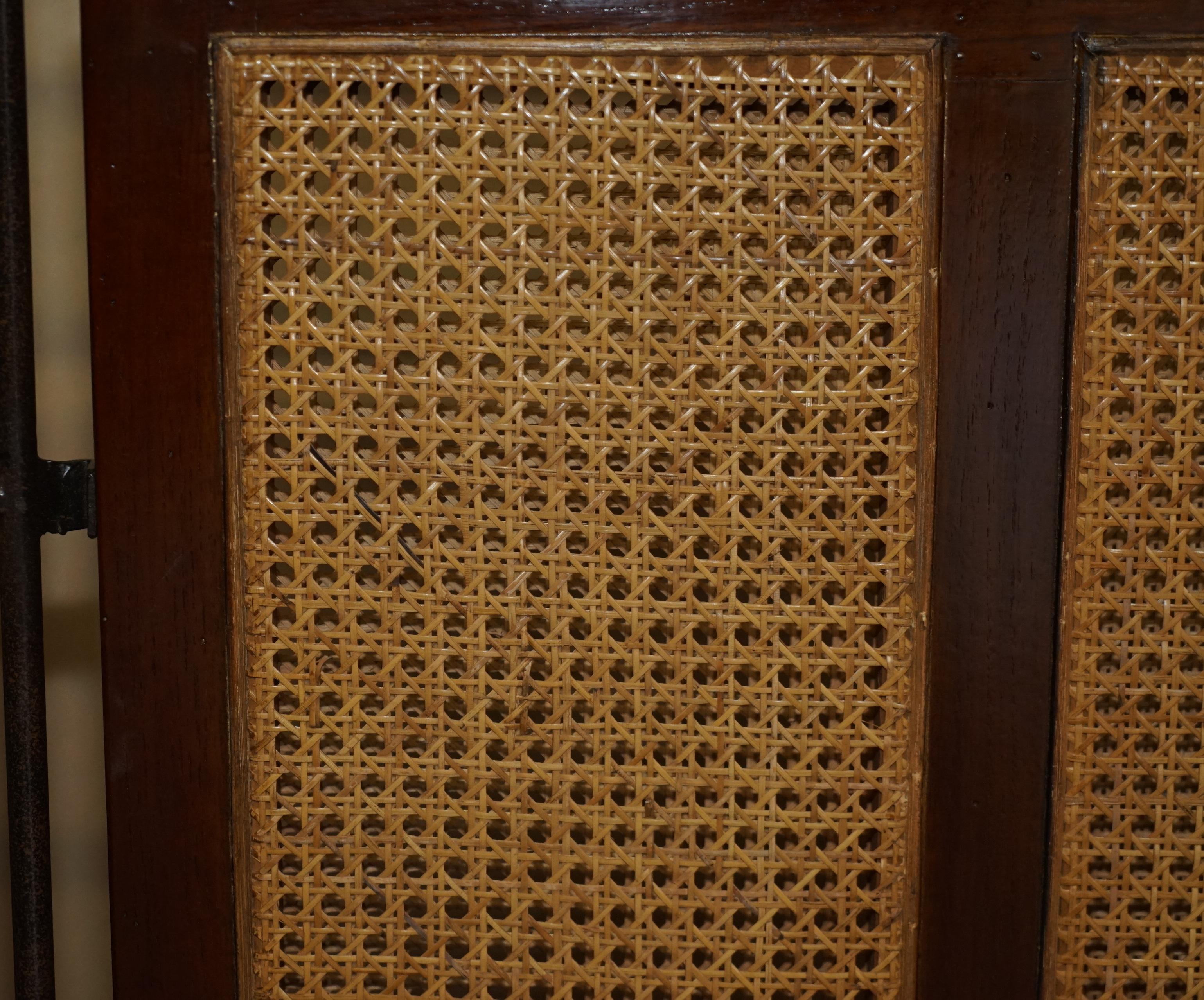 Vintage Wrought Iron, Bergere & Hardwood Triple Panel Room Divider For Sale 1