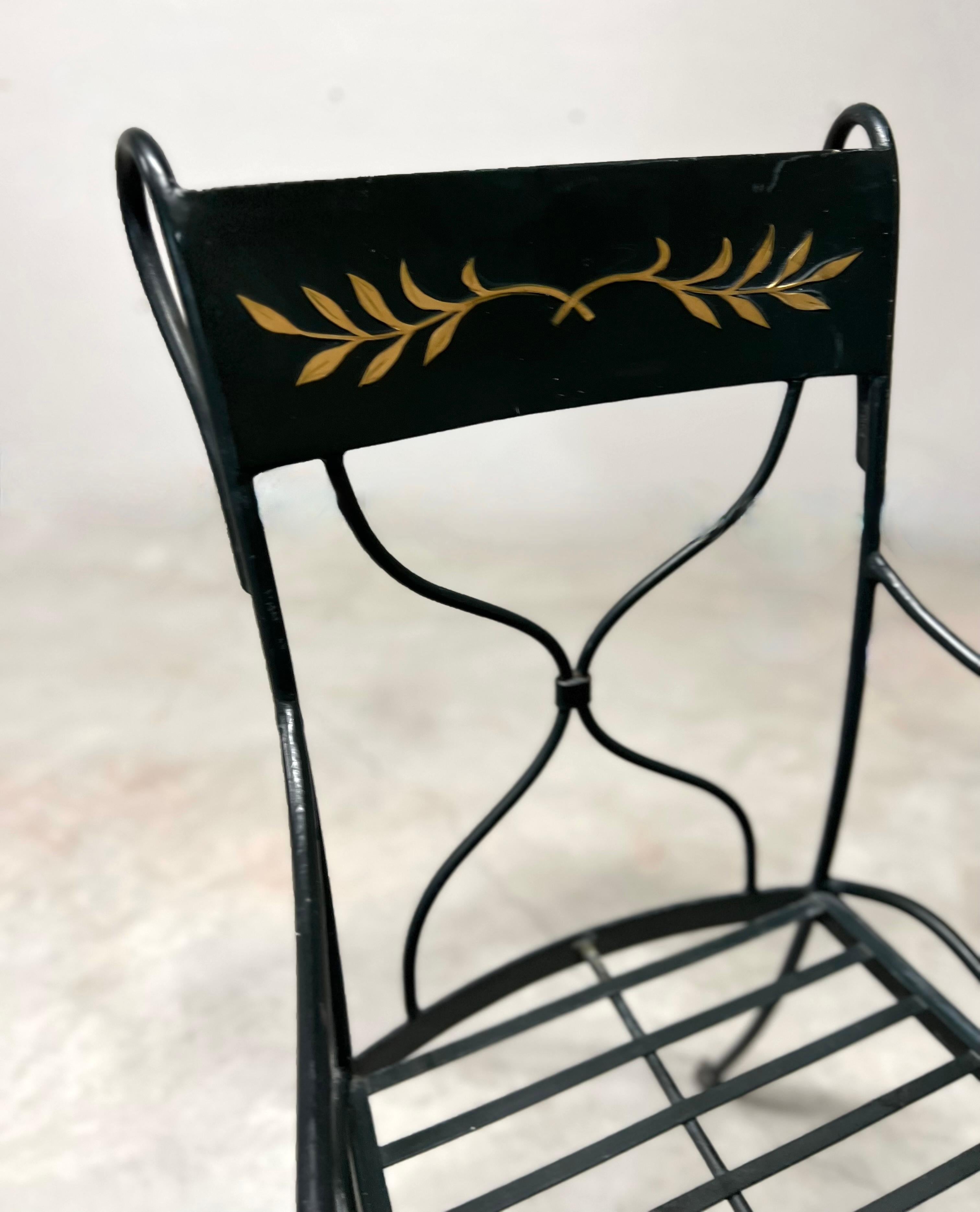 Vintage Wrought Iron Black Metal Indoor Outdoor Patio Chairs Furniture Gold Leav In Good Condition For Sale In Draper, UT