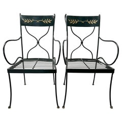 Used Wrought Iron Black Metal Indoor Outdoor Patio Chairs Furniture Gold Leav