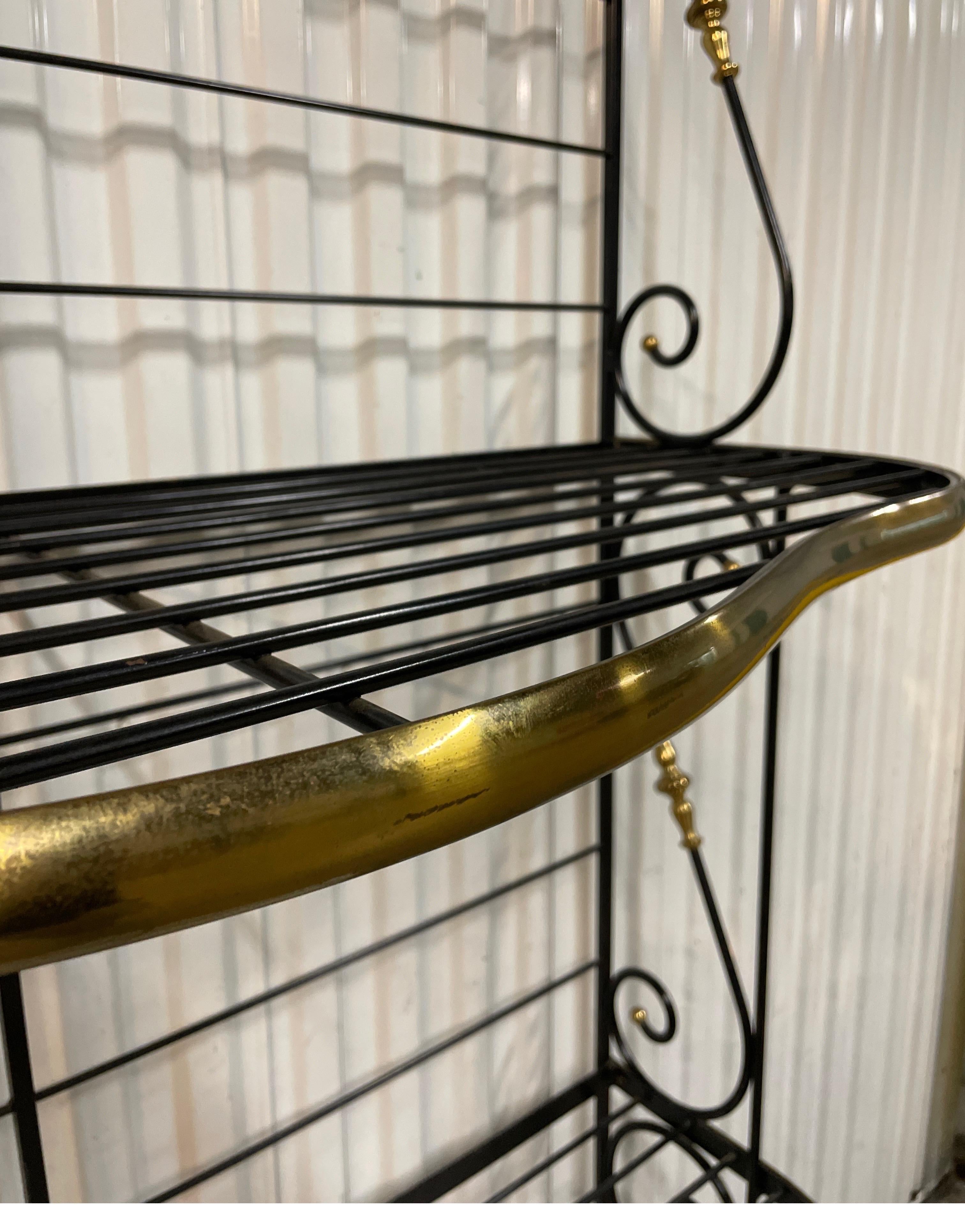 Vintage Wrought Iron & Brass French Baker's Rack 4